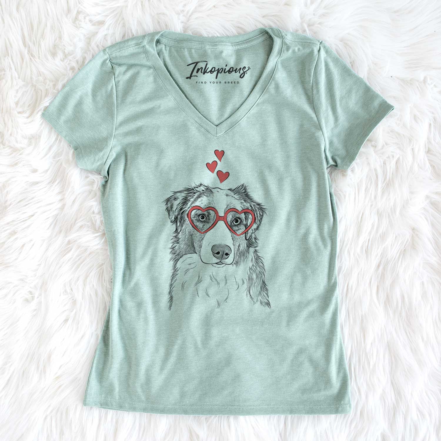 Valentine Ginger the Australian Shepherd - Women's V-neck Shirt