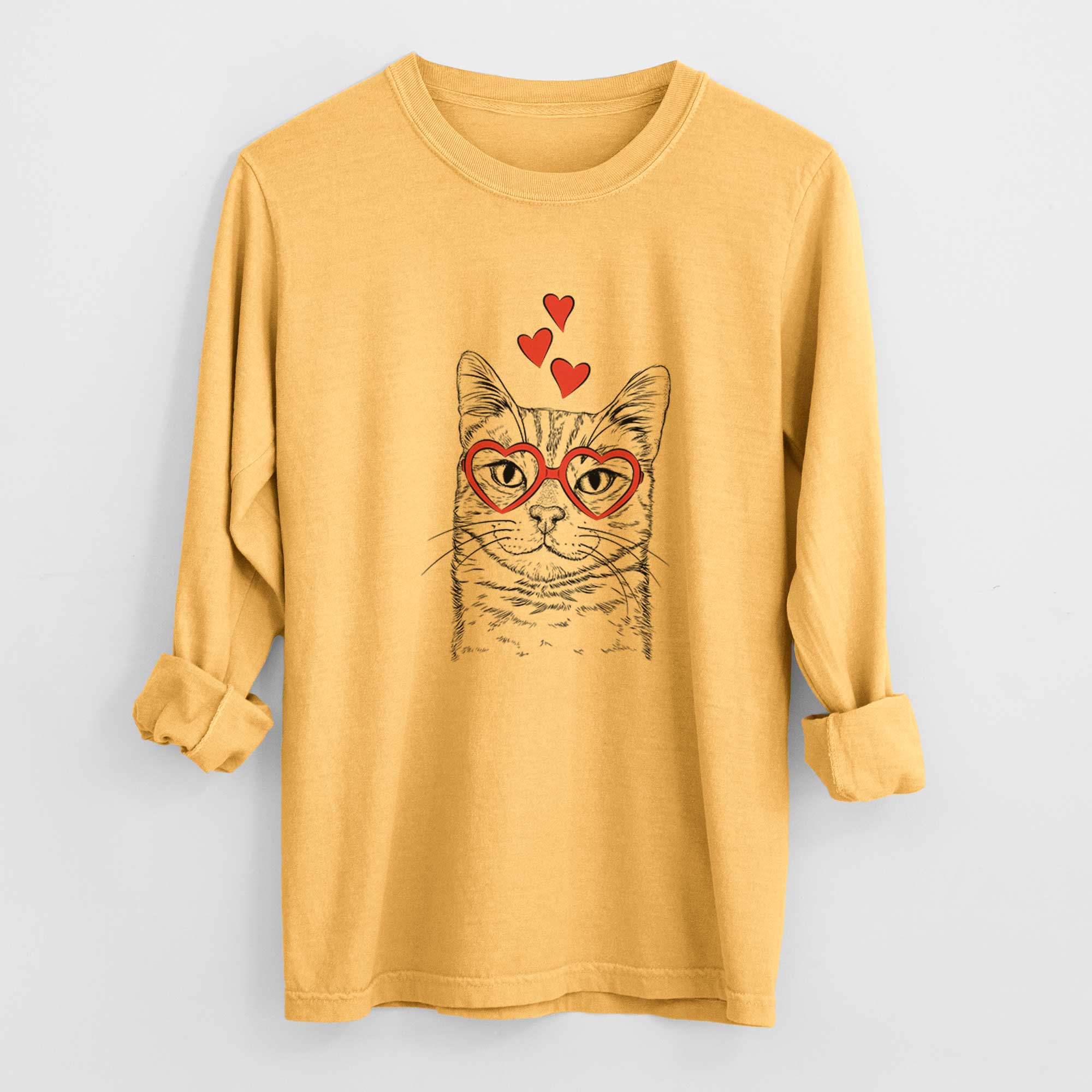 Valentine Ginger Tom the Tabby Cat - Heavyweight 100% Cotton Long Sleeve