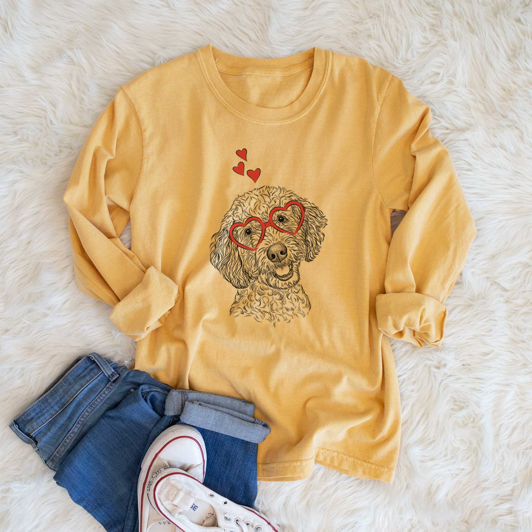 Valentine Gizmo the Goldendoodle - Heavyweight 100% Cotton Long Sleeve