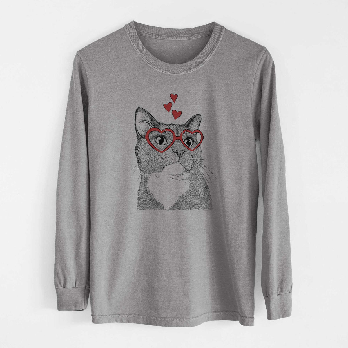 Valentine Gizmo the Grey Cat - Heavyweight 100% Cotton Long Sleeve