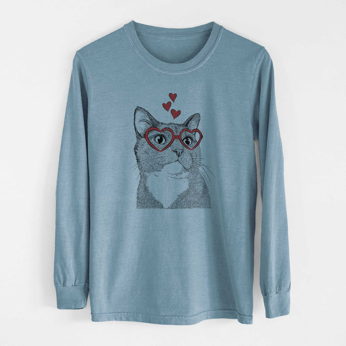 Valentine Gizmo the Grey Cat - Heavyweight 100% Cotton Long Sleeve