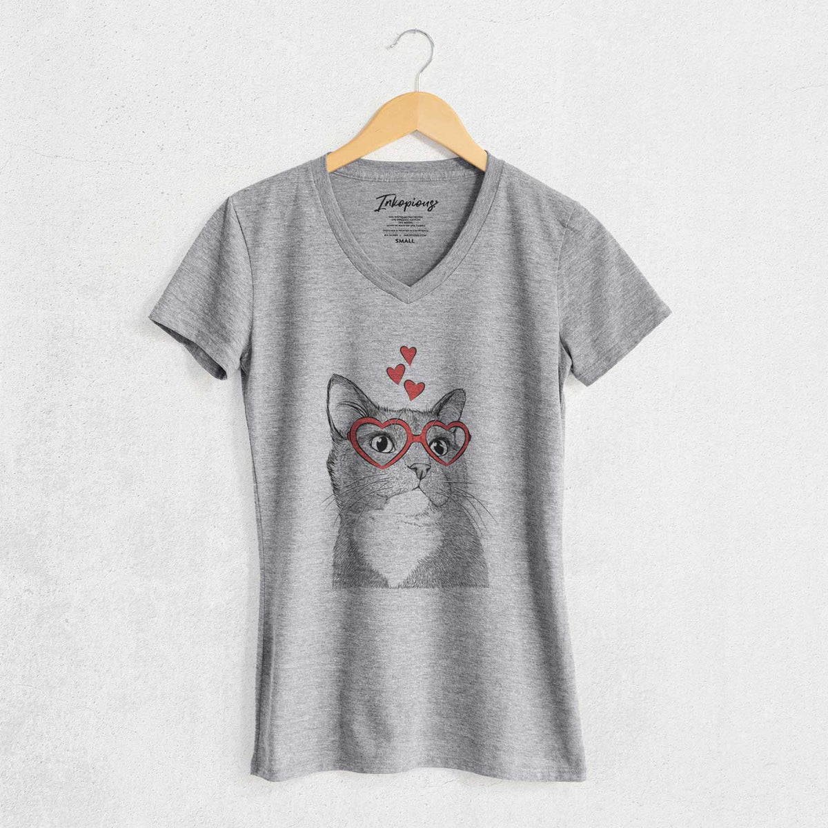 Valentine Gizmo the Grey Cat - Women's V-neck Shirt