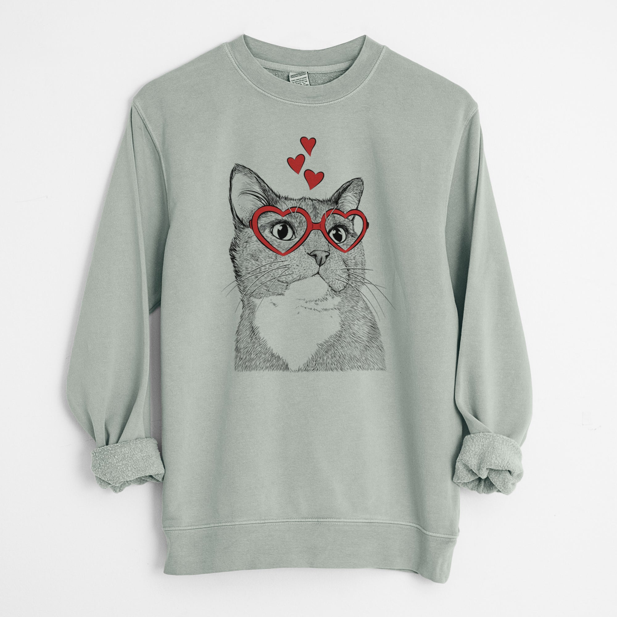 Valentine Gizmo the Grey Cat - Unisex Pigment Dyed Crew Sweatshirt