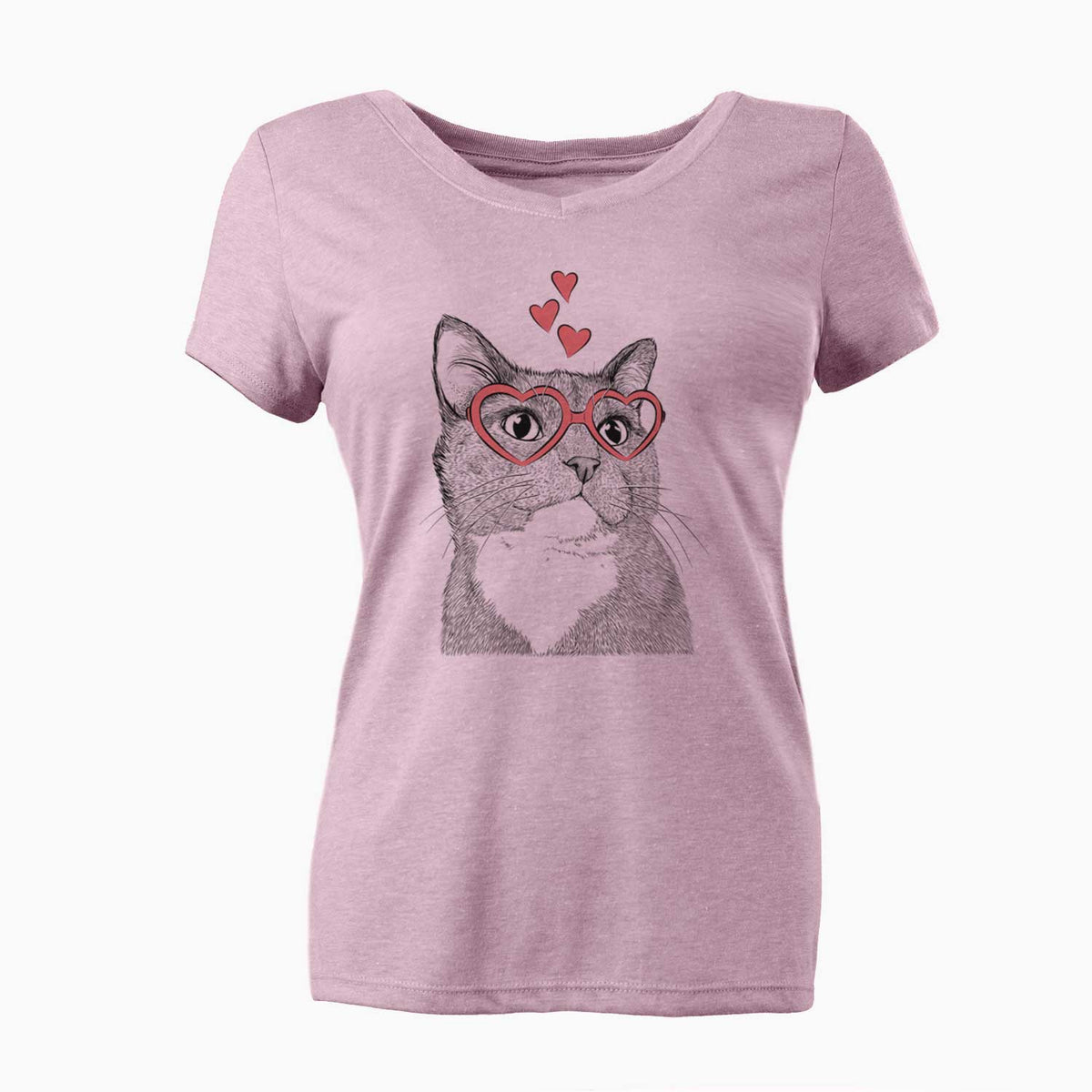 Valentine Gizmo the Grey Cat - Women's V-neck Shirt