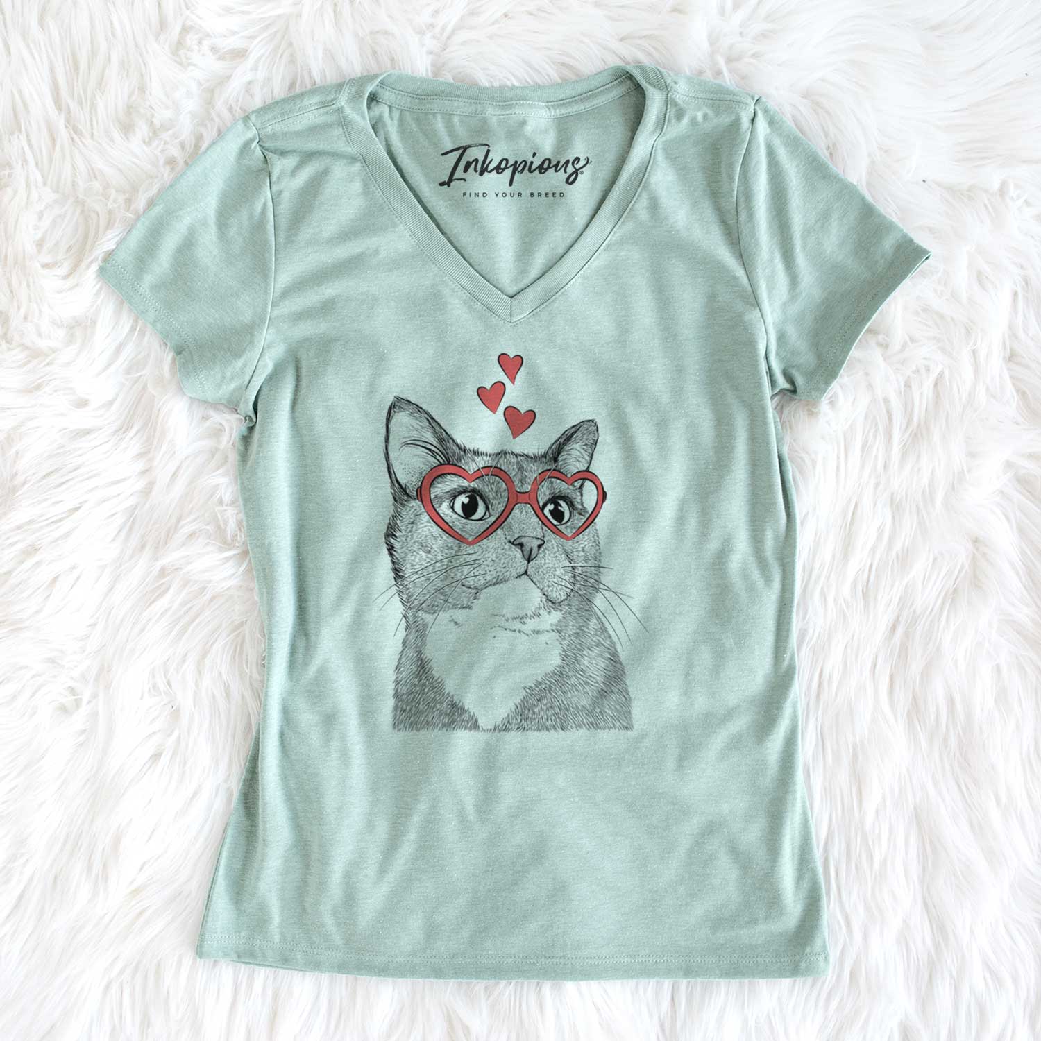 Valentine Gizmo the Grey Cat - Women's V-neck Shirt