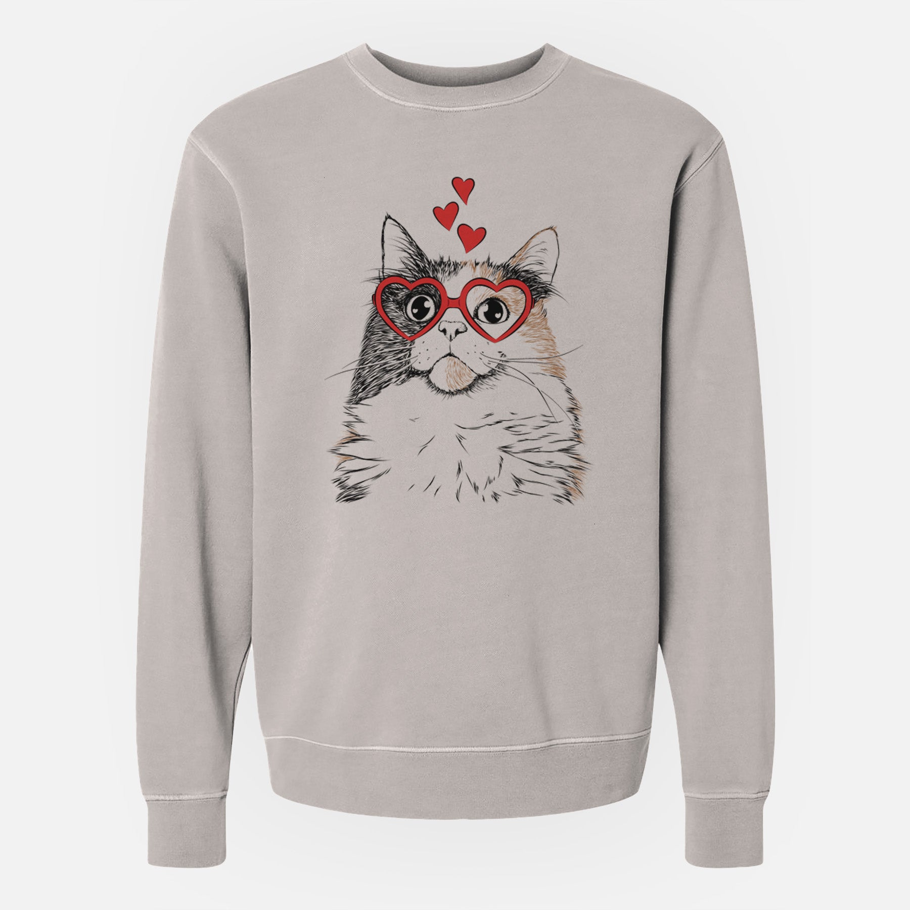 Valentine Greta the Calico Cat - Unisex Pigment Dyed Crew Sweatshirt