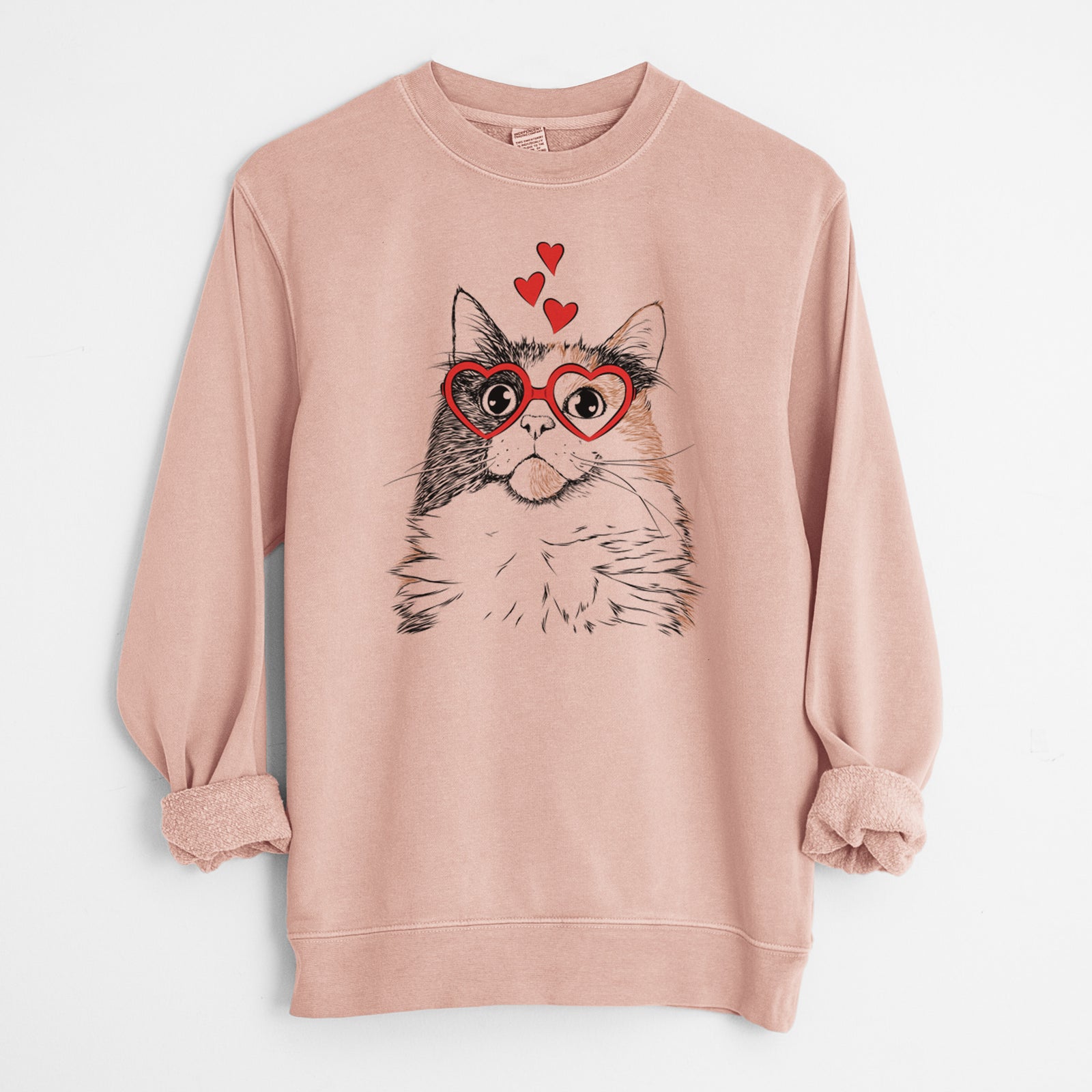 Valentine Greta the Calico Cat - Unisex Pigment Dyed Crew Sweatshirt