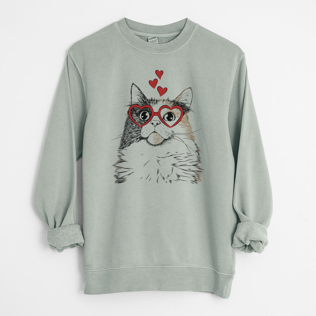 Valentine Greta the Calico Cat - Unisex Pigment Dyed Crew Sweatshirt