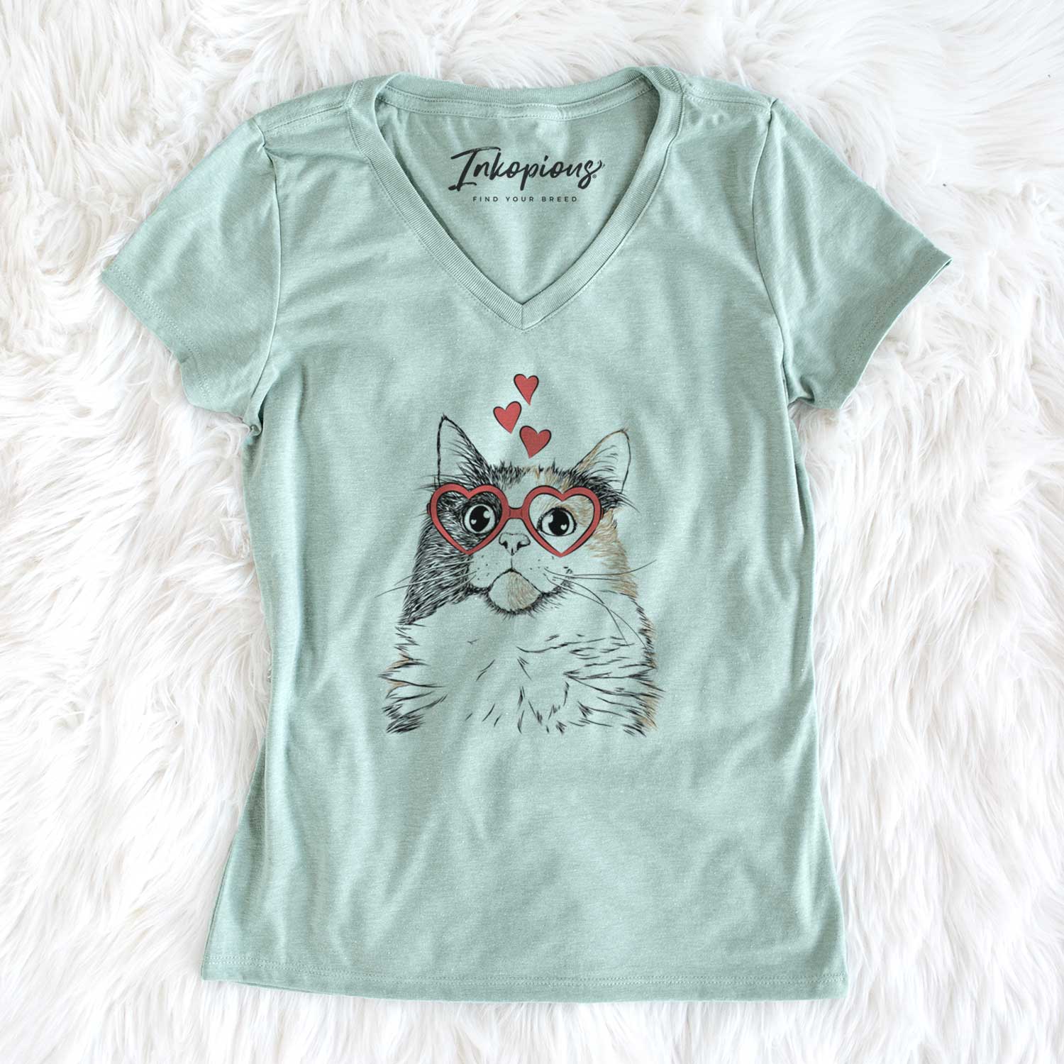 Valentine Greta the Calico Cat - Women's V-neck Shirt