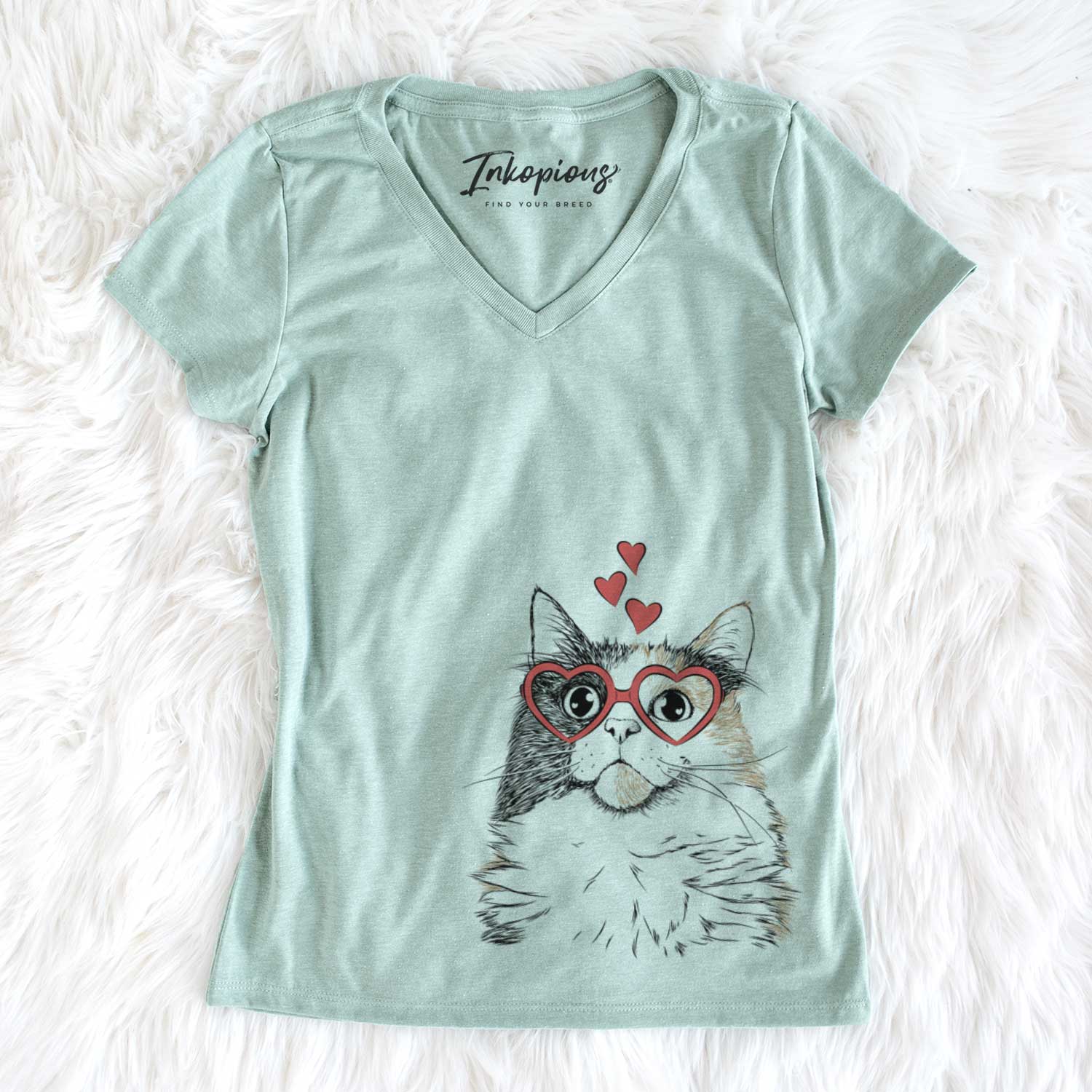 Valentine Greta the Calico Cat - Women's V-neck Shirt