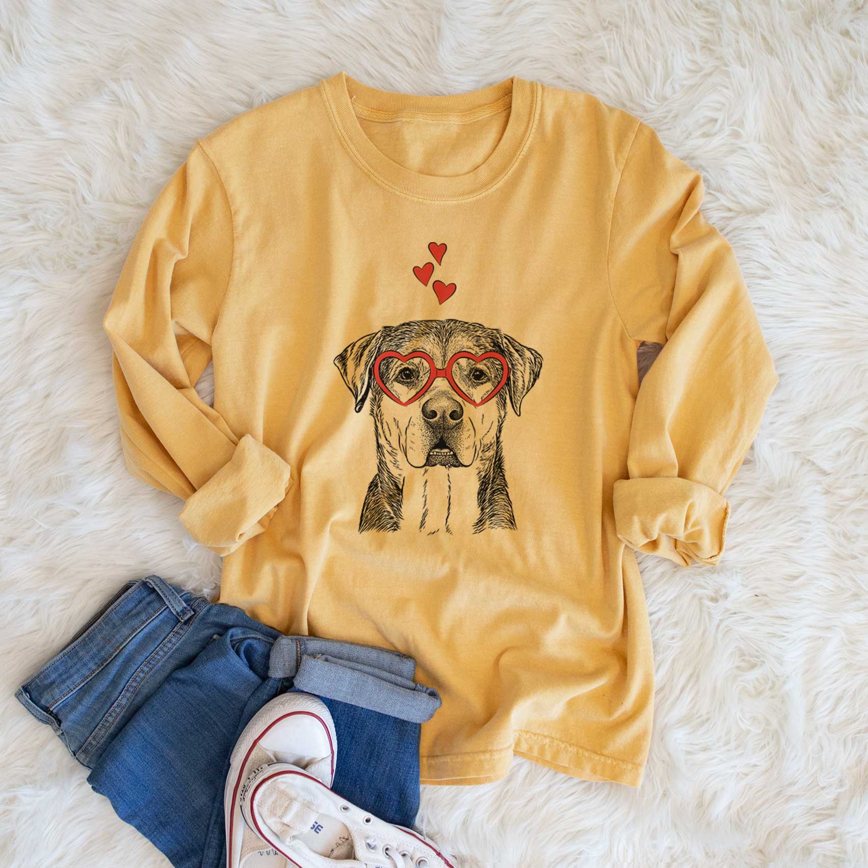 Valentine Gus the Rottweiler Mix - Heavyweight 100% Cotton Long Sleeve