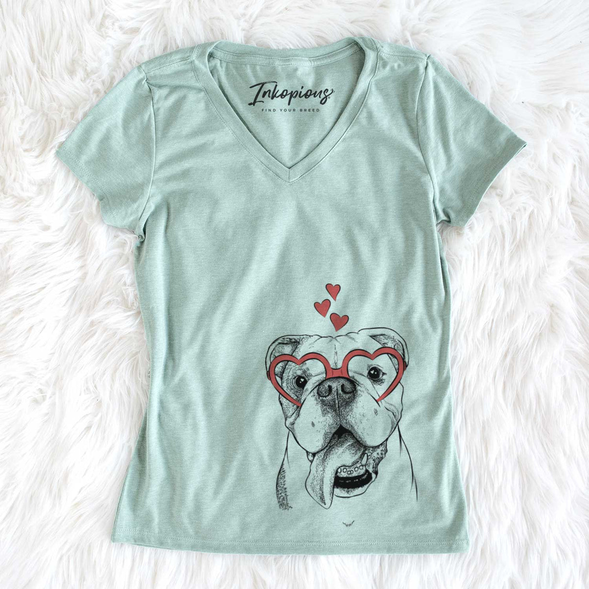 Valentine Hank the English Bulldog - Women&#39;s V-neck Shirt