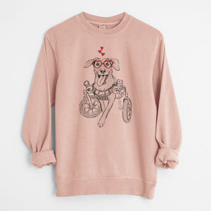 Valentine Hannah the Pitbull Mix - Unisex Pigment Dyed Crew Sweatshirt