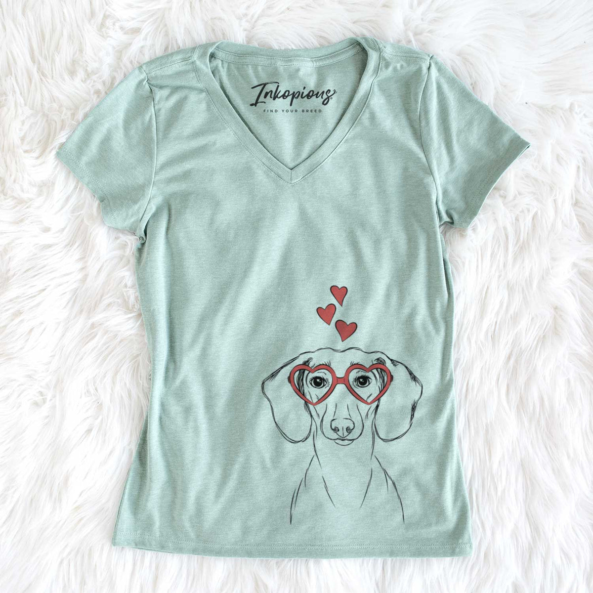 Valentine Hans the Dachshund - Women&#39;s V-neck Shirt