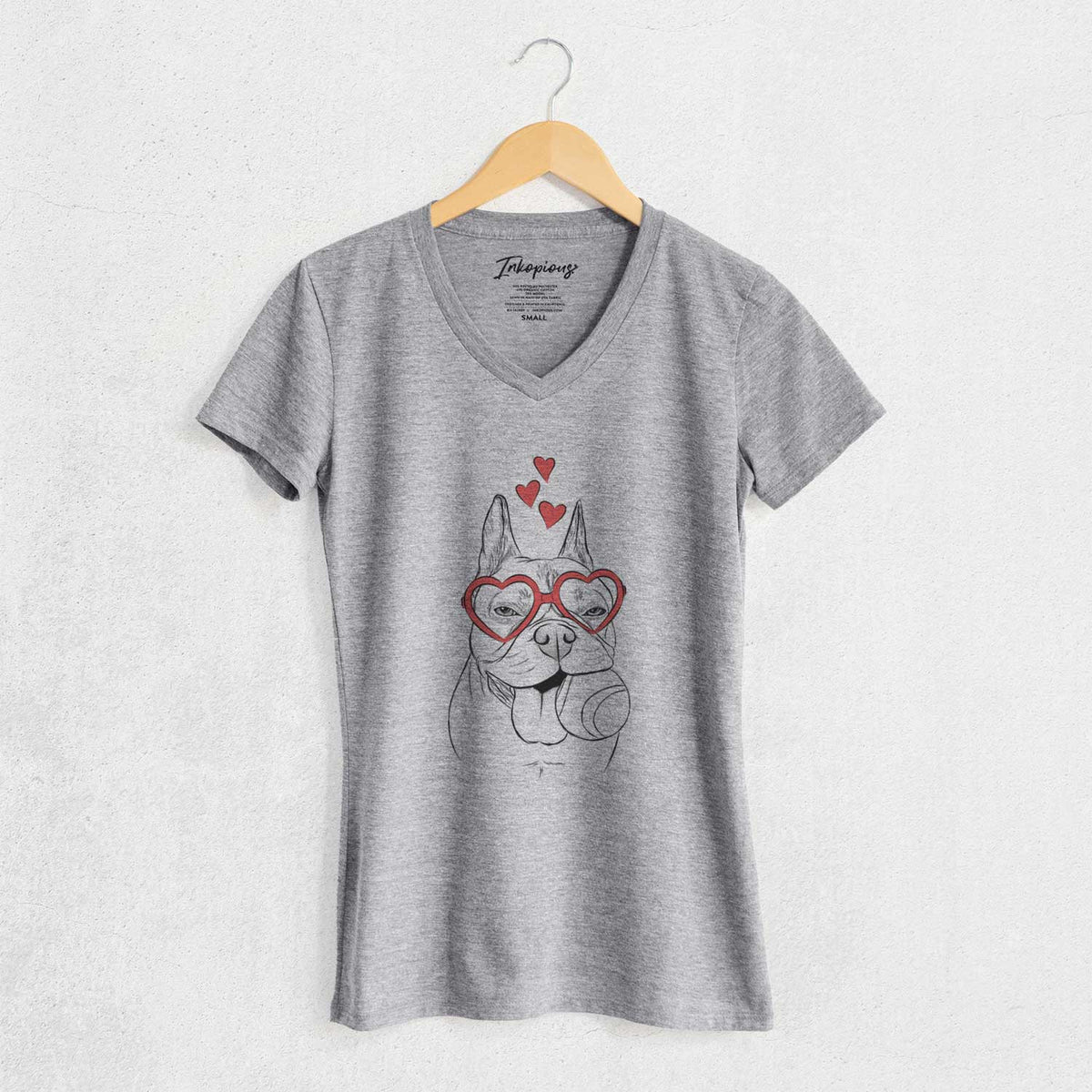 Valentine Happy Franco the French Bulldog - Women's V-neck Shirt