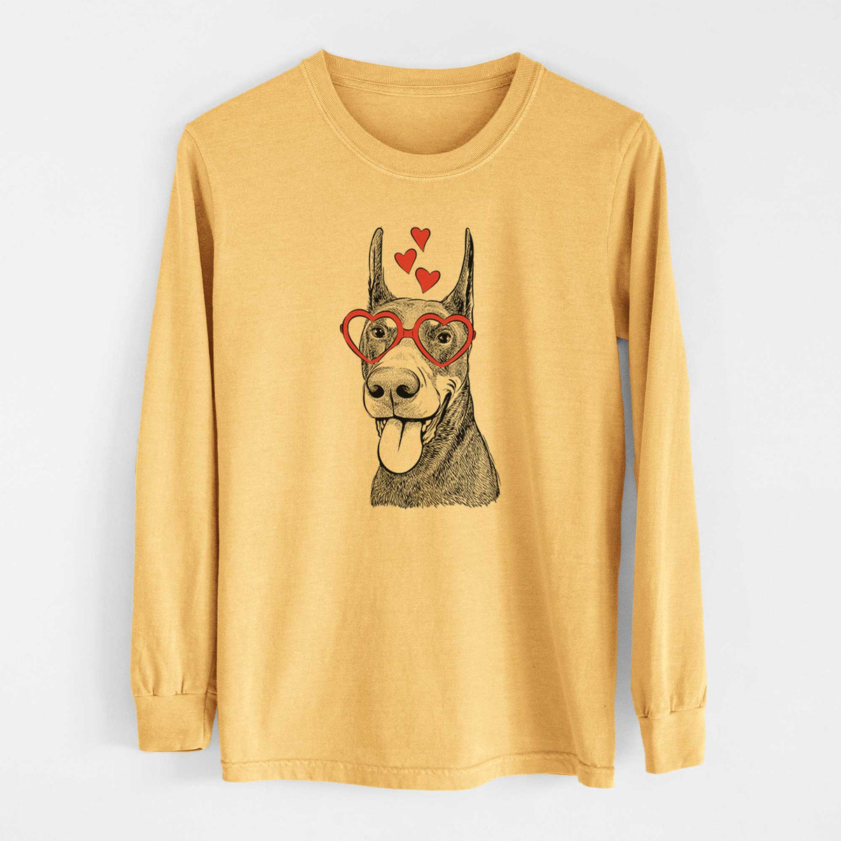 Valentine Happy Sunny the Doberman Pinscher - Heavyweight 100% Cotton Long Sleeve