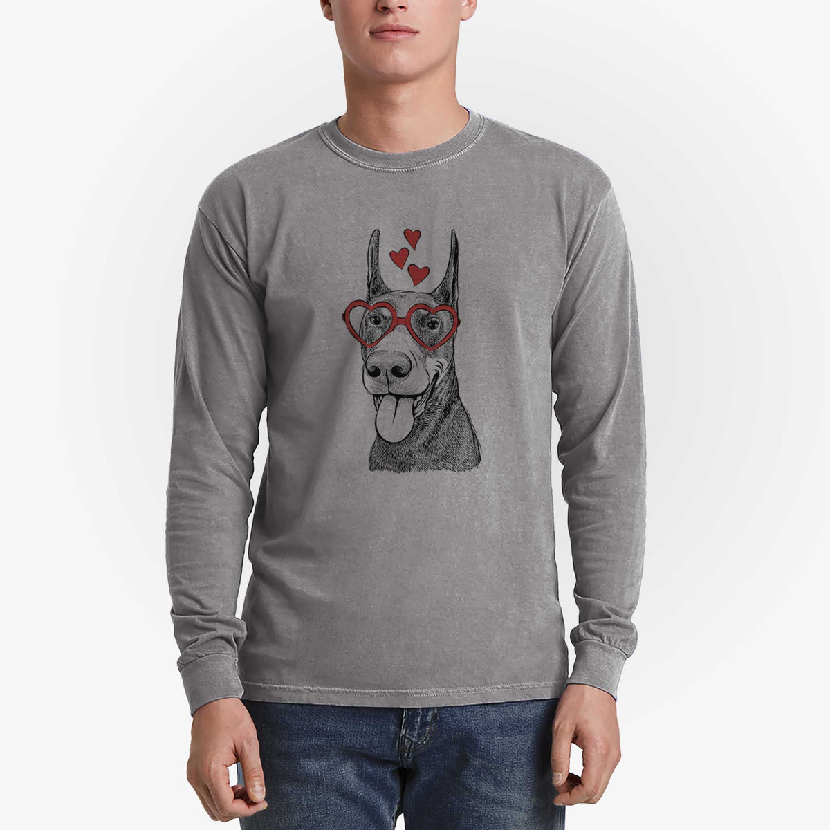 Valentine Happy Sunny the Doberman Pinscher - Heavyweight 100% Cotton Long Sleeve