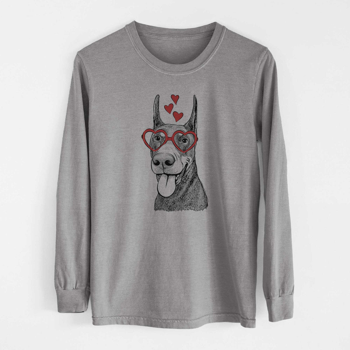 Valentine Happy Sunny the Doberman Pinscher - Heavyweight 100% Cotton Long Sleeve