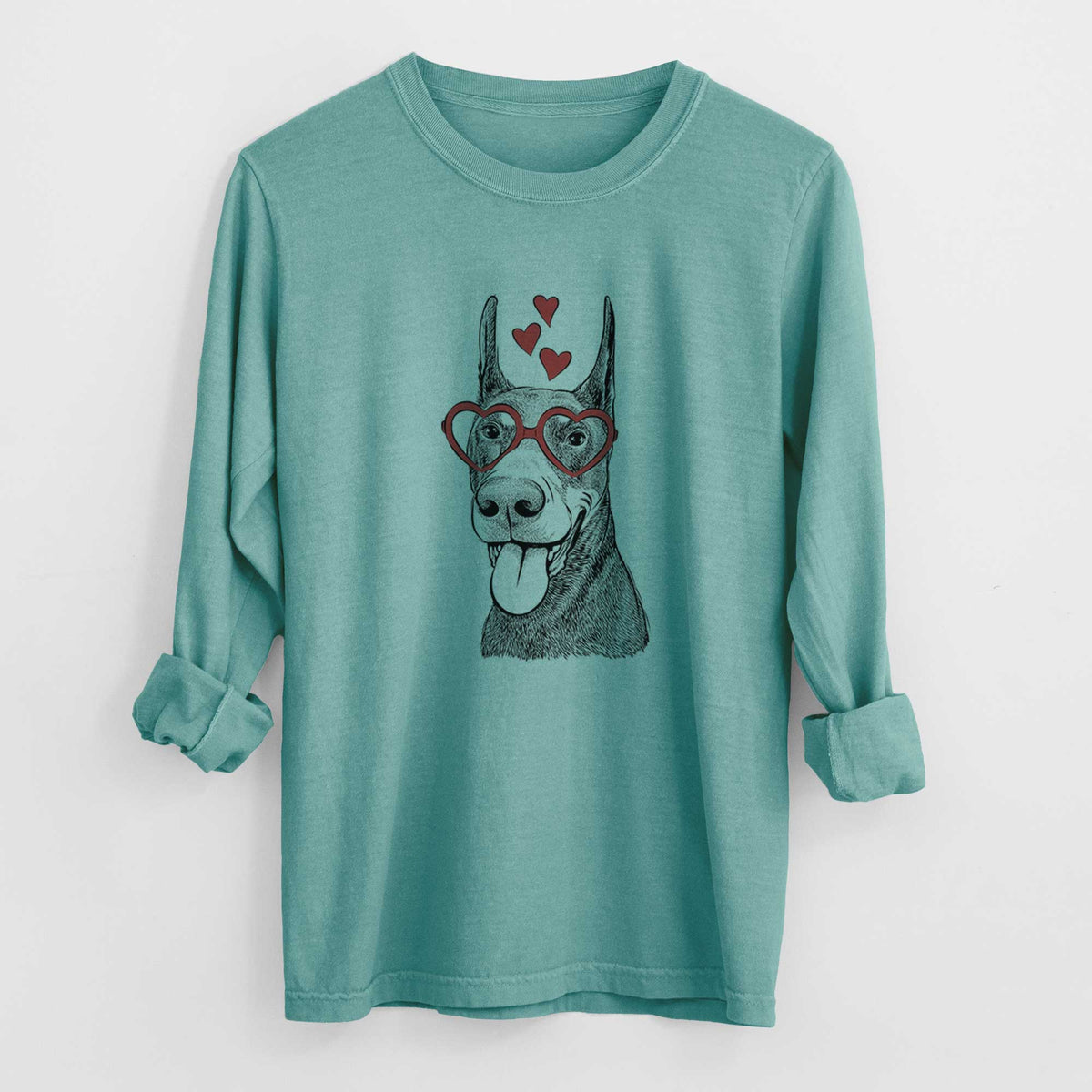 Valentine Happy Sunny the Doberman Pinscher - Heavyweight 100% Cotton Long Sleeve