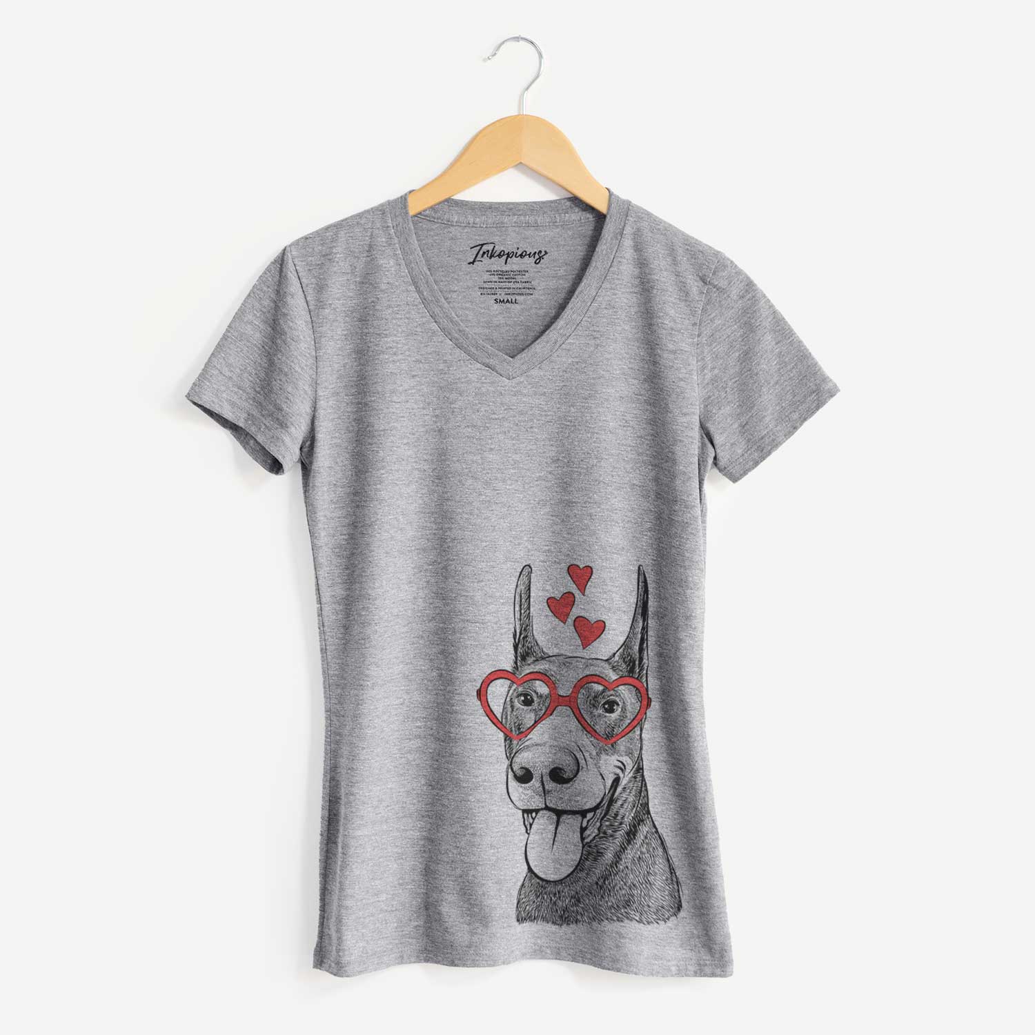 Valentine Happy Sunny the Doberman Pinscher - Women's V-neck Shirt