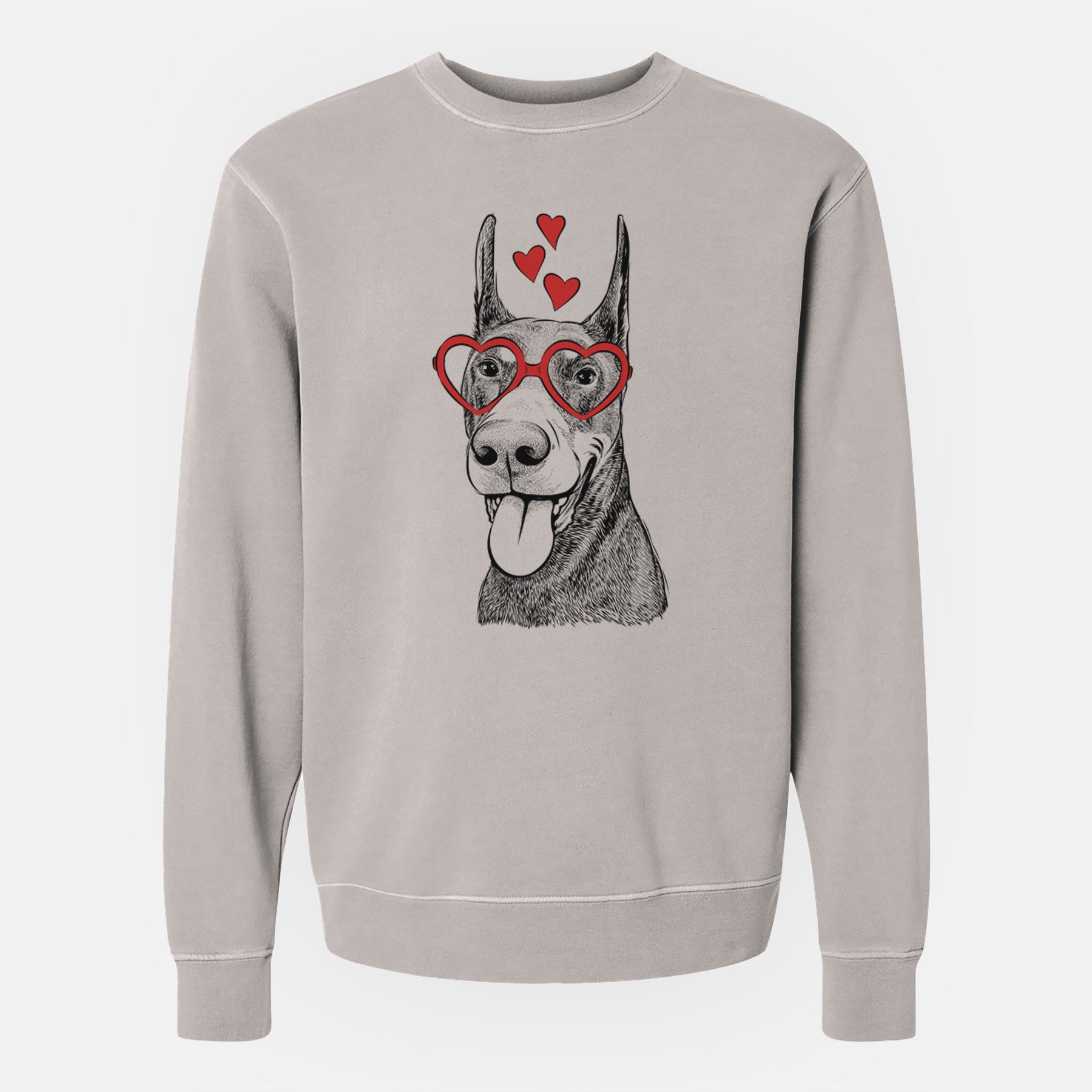 Valentine Happy Sunny the Doberman Pinscher - Unisex Pigment Dyed Crew Sweatshirt