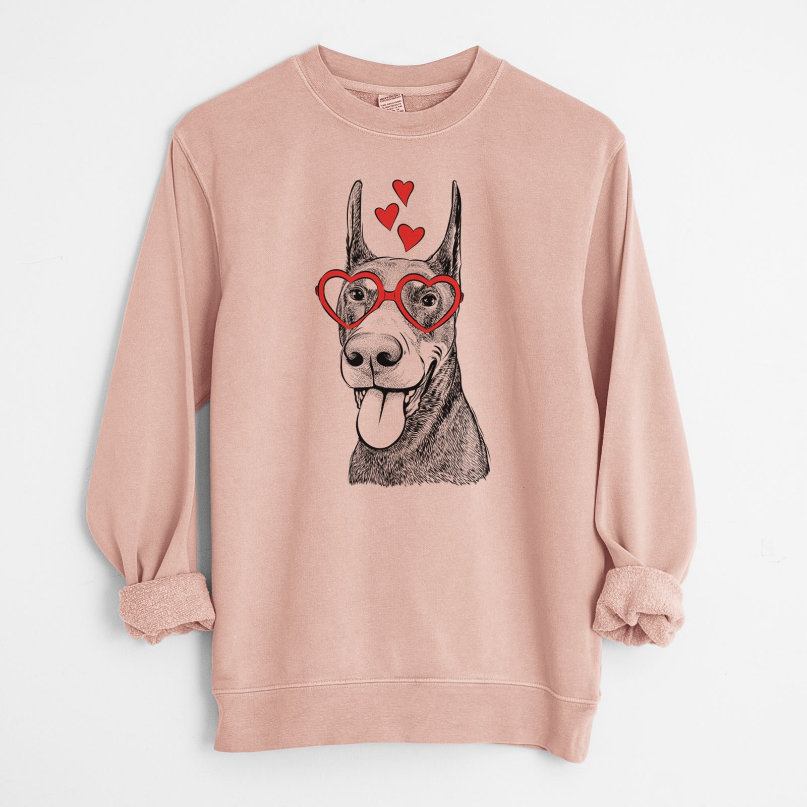 Valentine Happy Sunny the Doberman Pinscher - Unisex Pigment Dyed Crew Sweatshirt