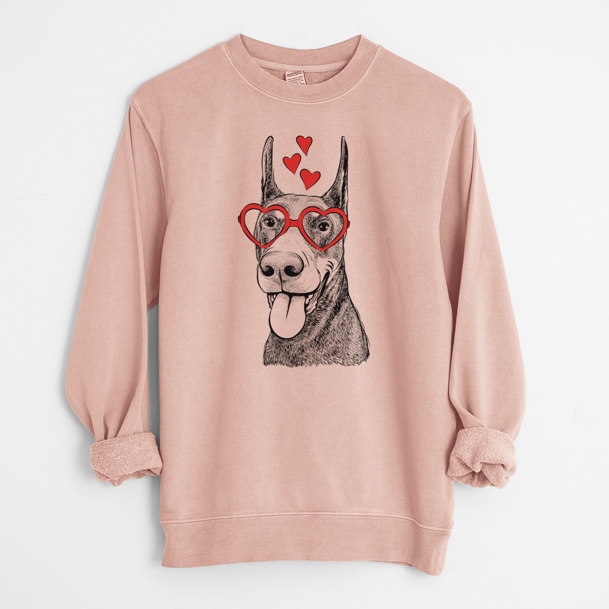 Valentine Happy Sunny the Doberman Pinscher - Unisex Pigment Dyed Crew Sweatshirt