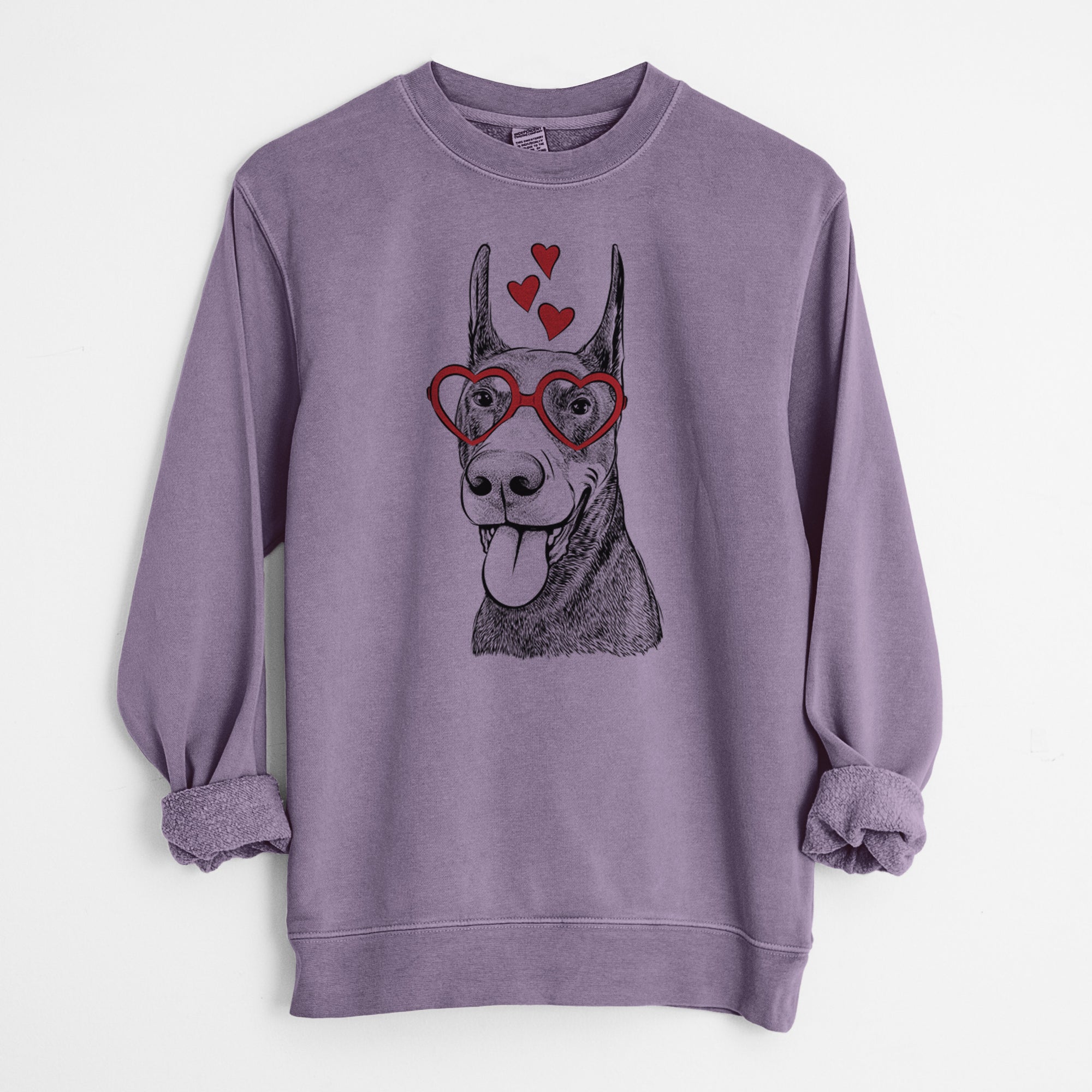 Valentine Happy Sunny the Doberman Pinscher - Unisex Pigment Dyed Crew Sweatshirt