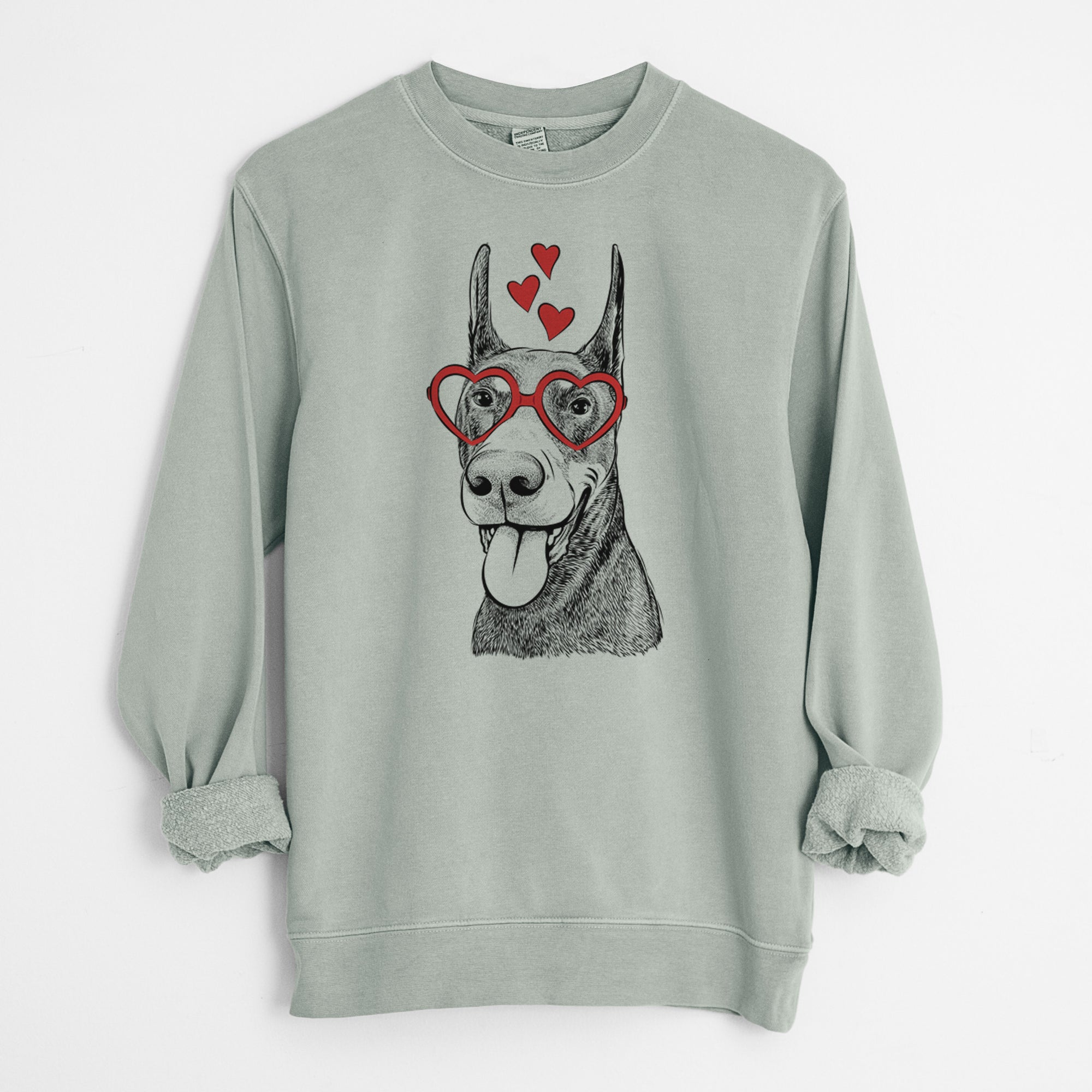 Valentine Happy Sunny the Doberman Pinscher - Unisex Pigment Dyed Crew Sweatshirt