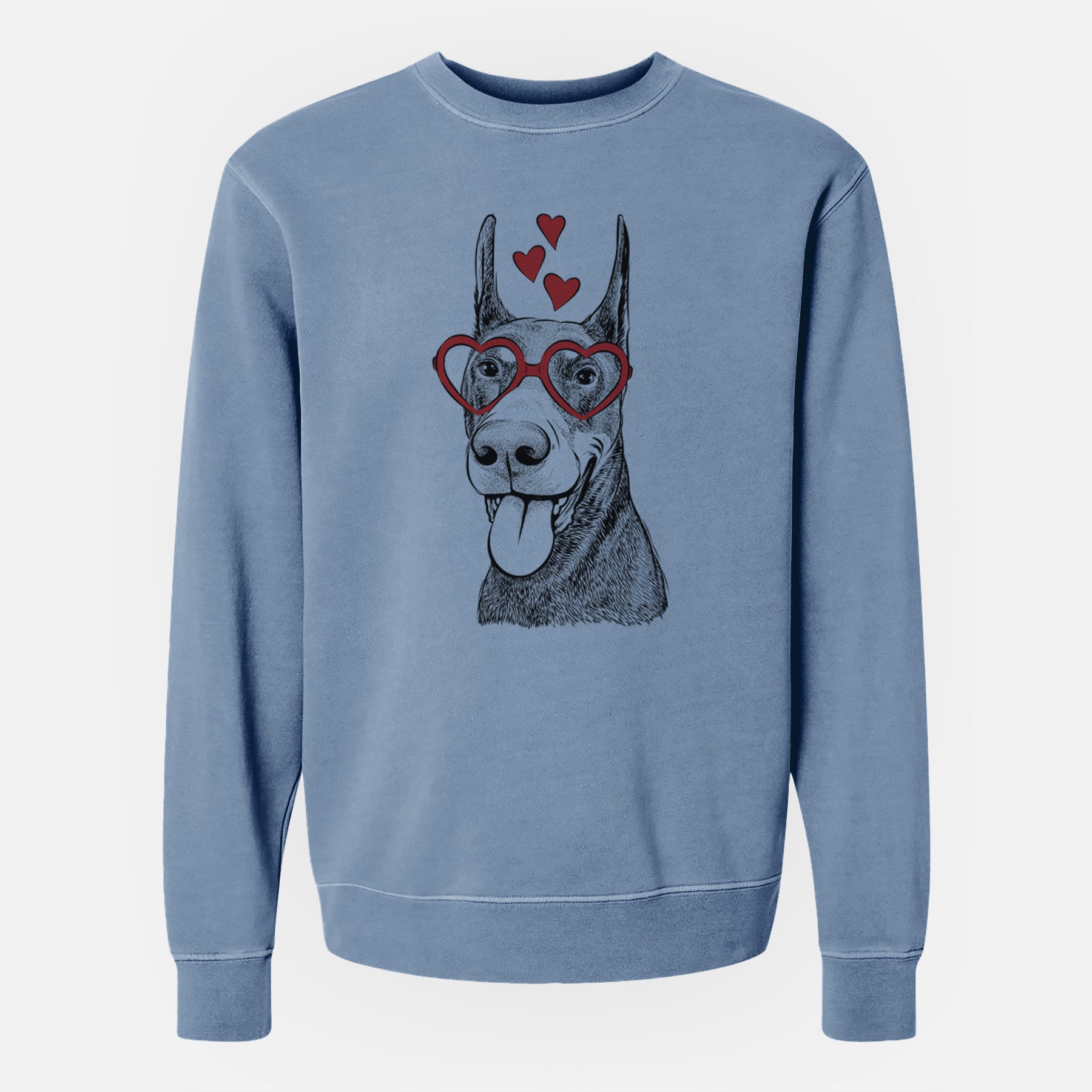 Valentine Happy Sunny the Doberman Pinscher - Unisex Pigment Dyed Crew Sweatshirt