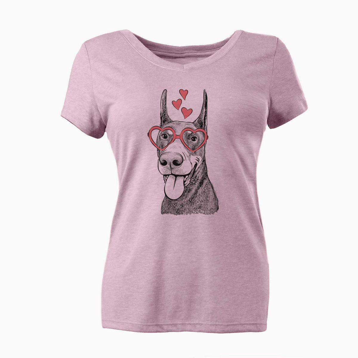 Valentine Happy Sunny the Doberman Pinscher - Women's V-neck Shirt