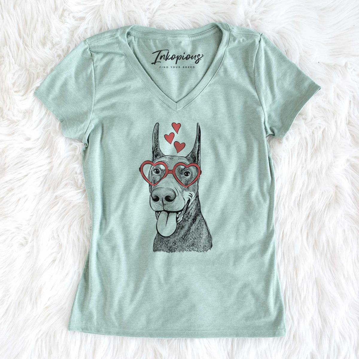 Valentine Happy Sunny the Doberman Pinscher - Women's V-neck Shirt
