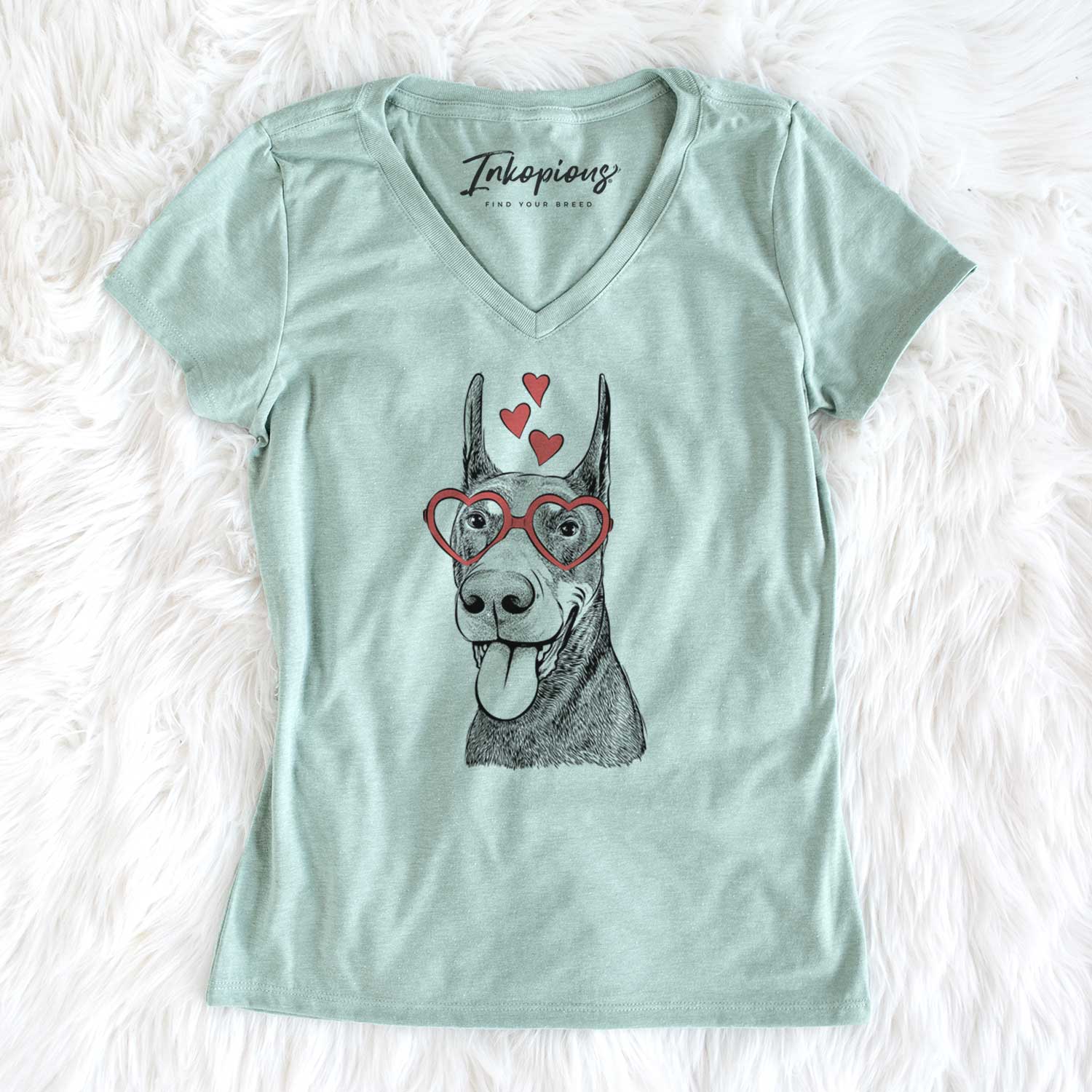 Valentine Happy Sunny the Doberman Pinscher - Women's V-neck Shirt