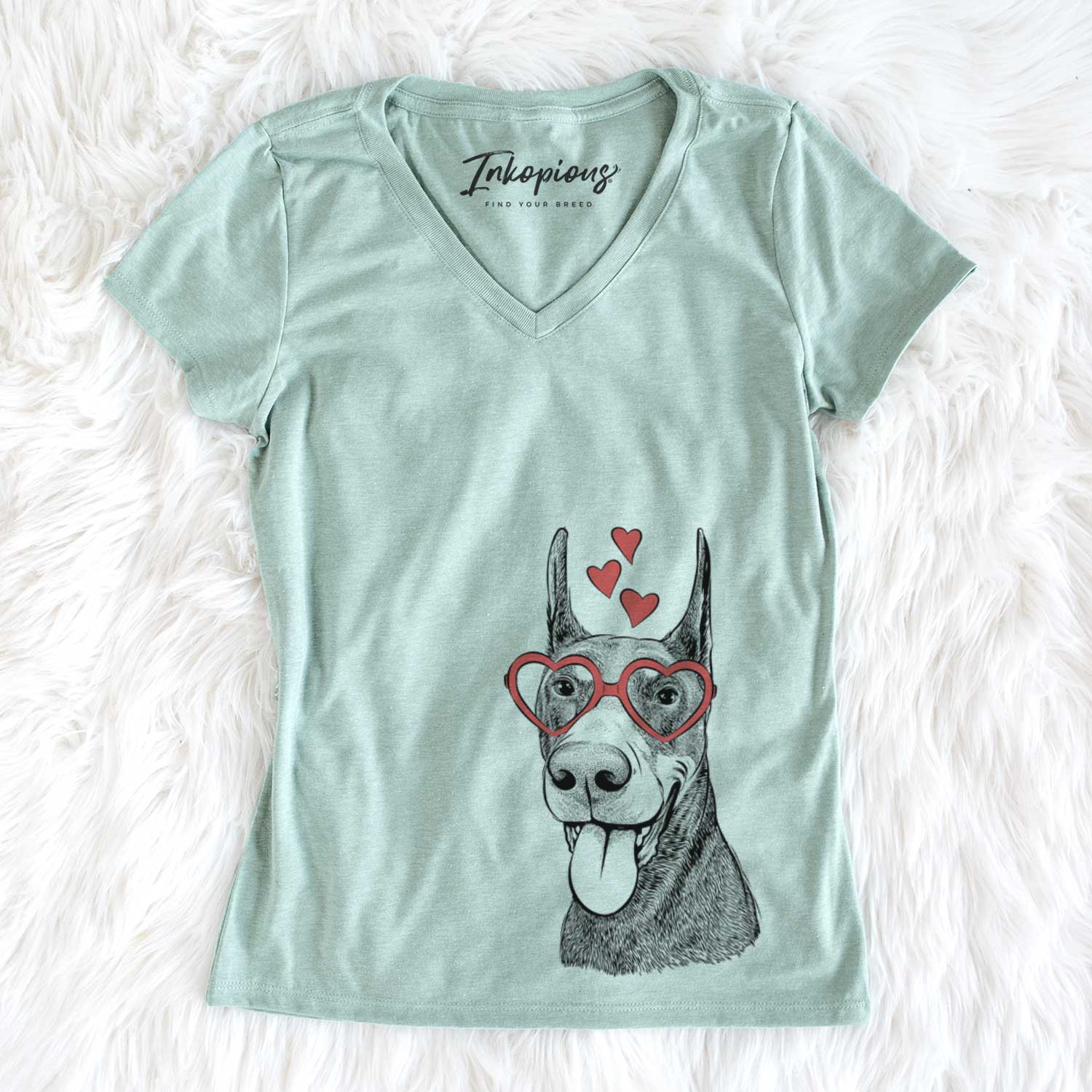 Valentine Happy Sunny the Doberman Pinscher - Women's V-neck Shirt