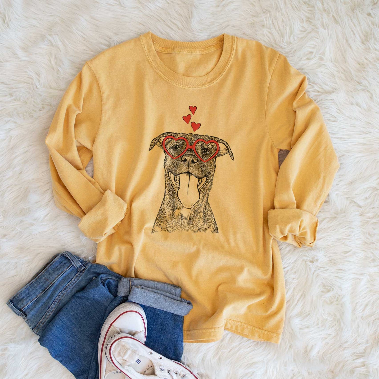 Valentine Harley the Pitbull Mix - Heavyweight 100% Cotton Long Sleeve