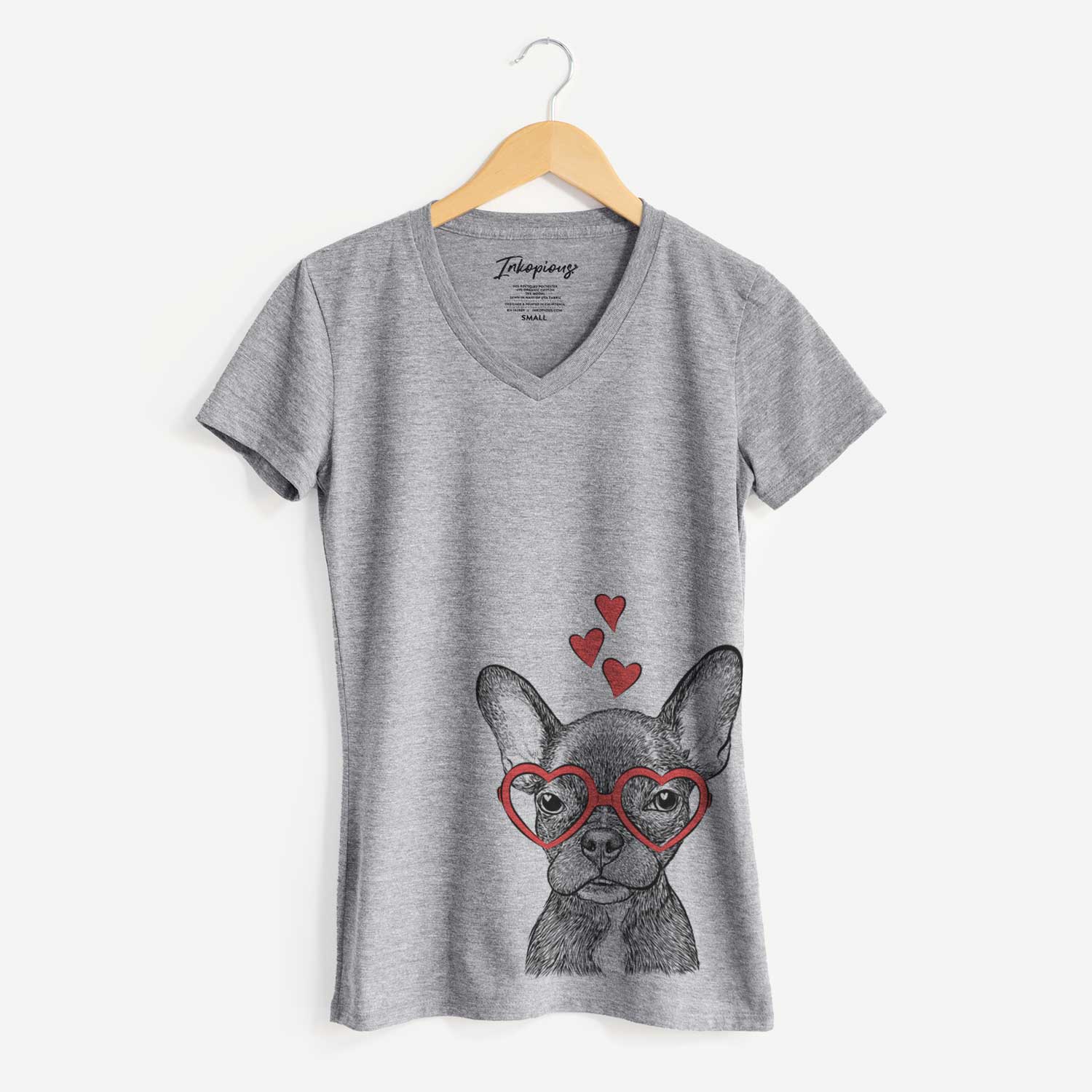 Valentine Henry the French Bulldog - Women's V-neck Shirt