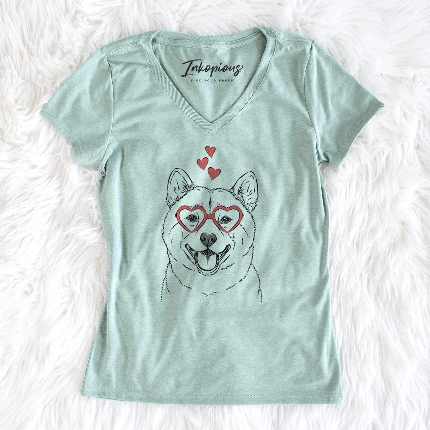 Valentine Hiro the Shiba Inu - Women's V-neck Shirt