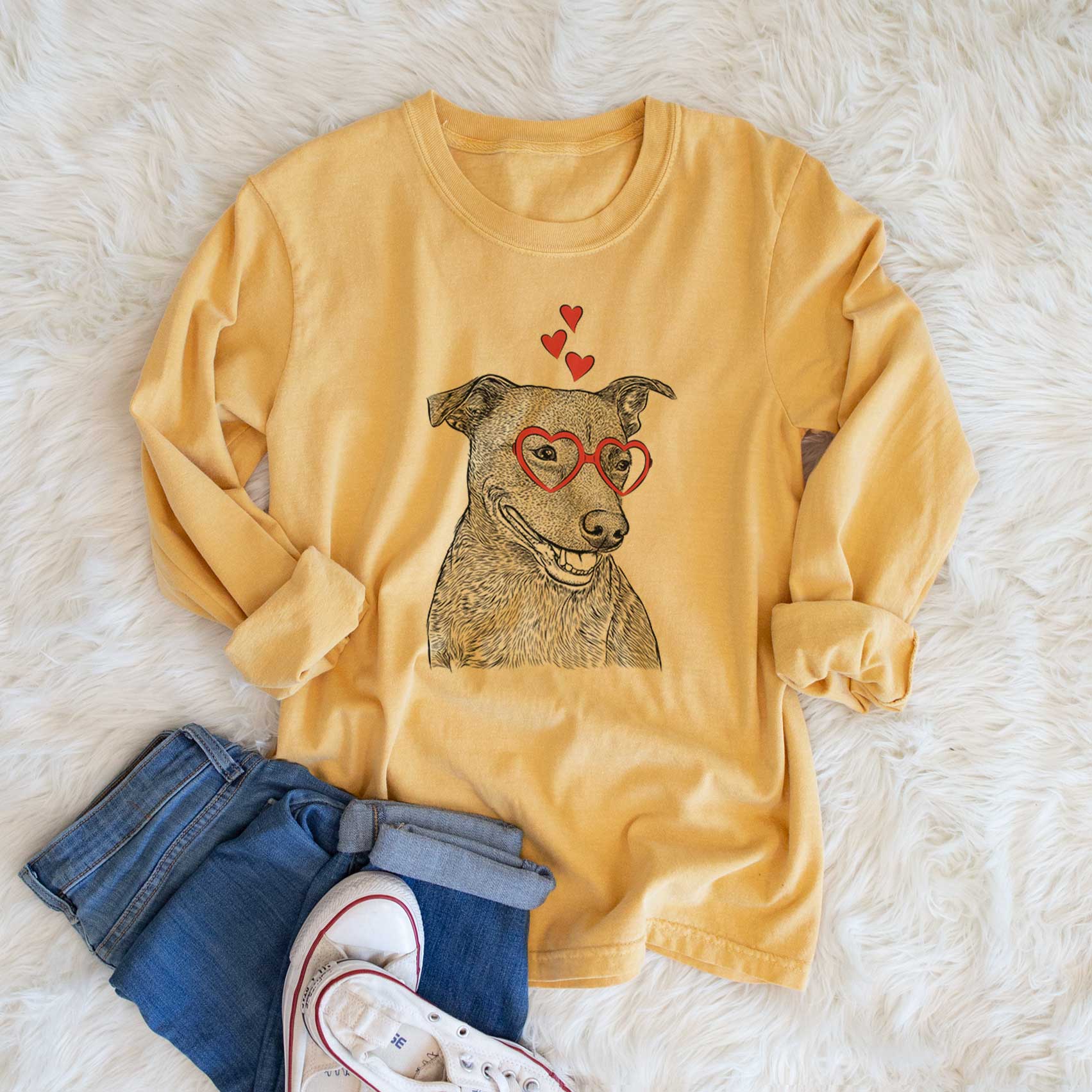 Valentine Honey the Lab Pit Mix - Heavyweight 100% Cotton Long Sleeve