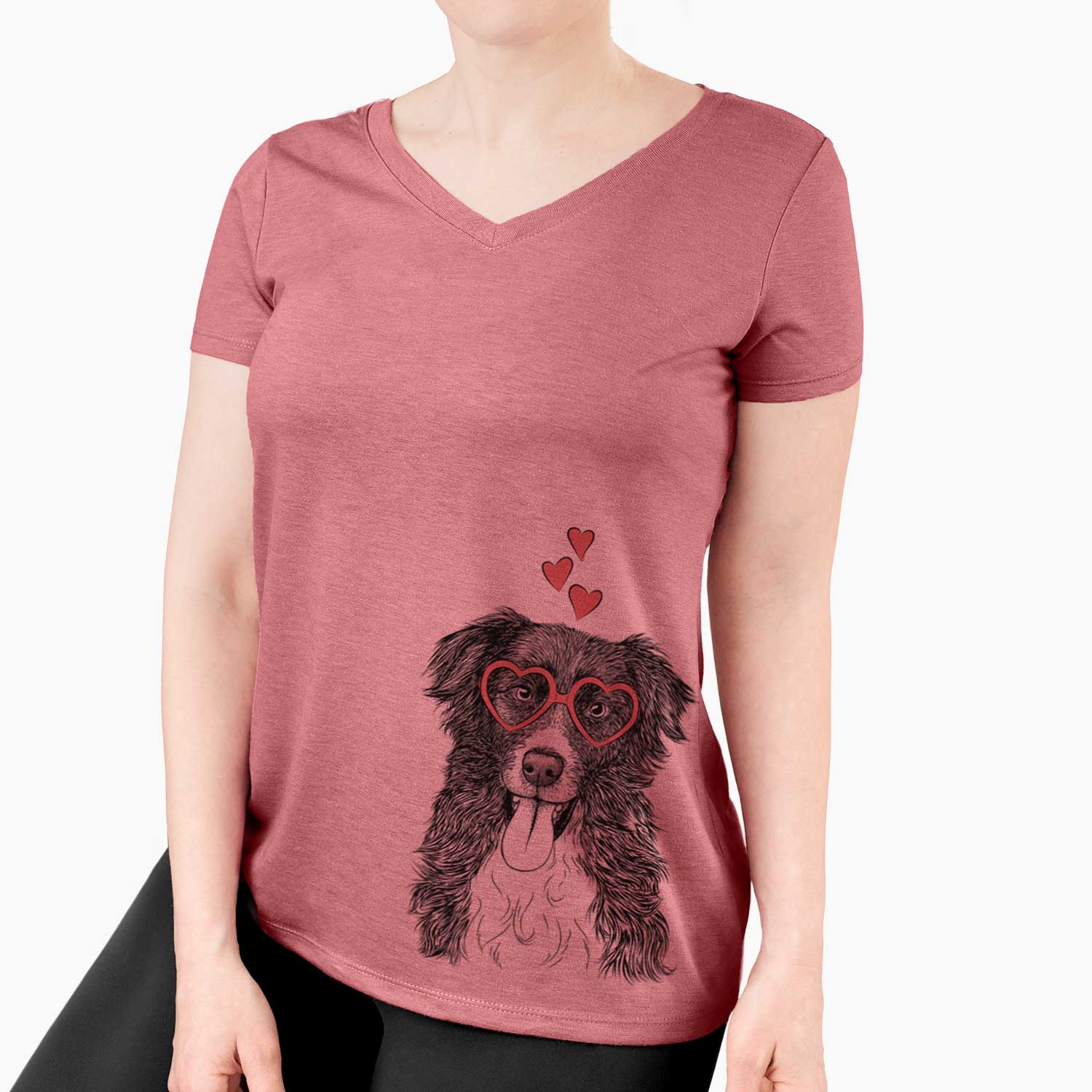 Valentine Indi the Border Collie - Women's V-neck Shirt