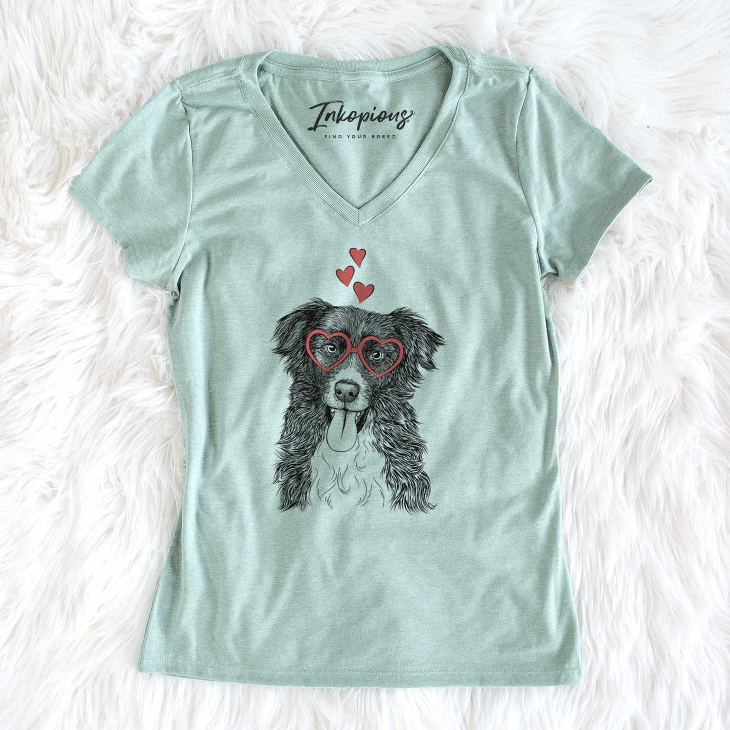 Valentine Indi the Border Collie - Women's V-neck Shirt