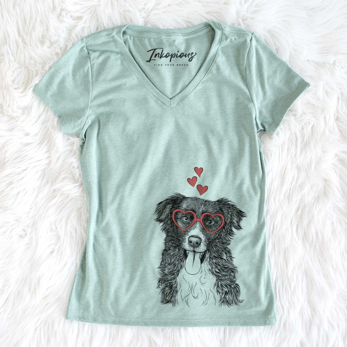 Valentine Indi the Border Collie - Women&#39;s V-neck Shirt