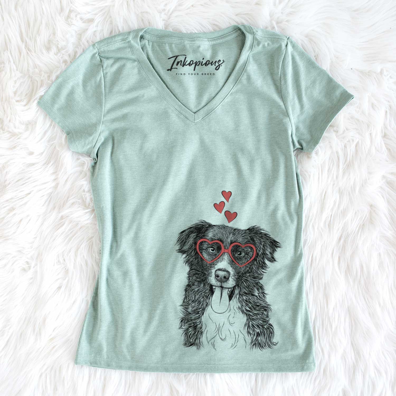 Valentine Indi the Border Collie - Women's V-neck Shirt