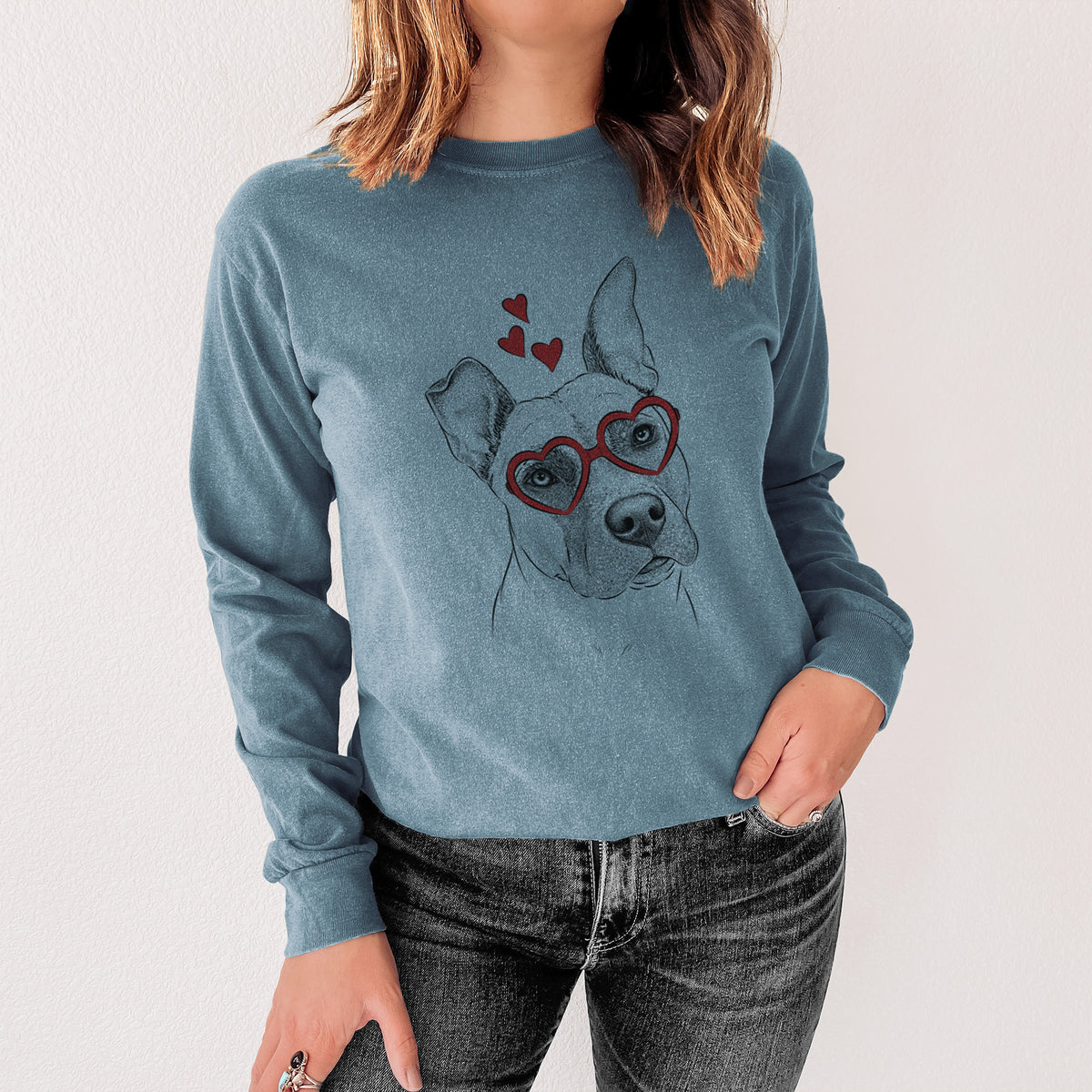 Valentine Ivy the Pitbull Mix - Heavyweight 100% Cotton Long Sleeve