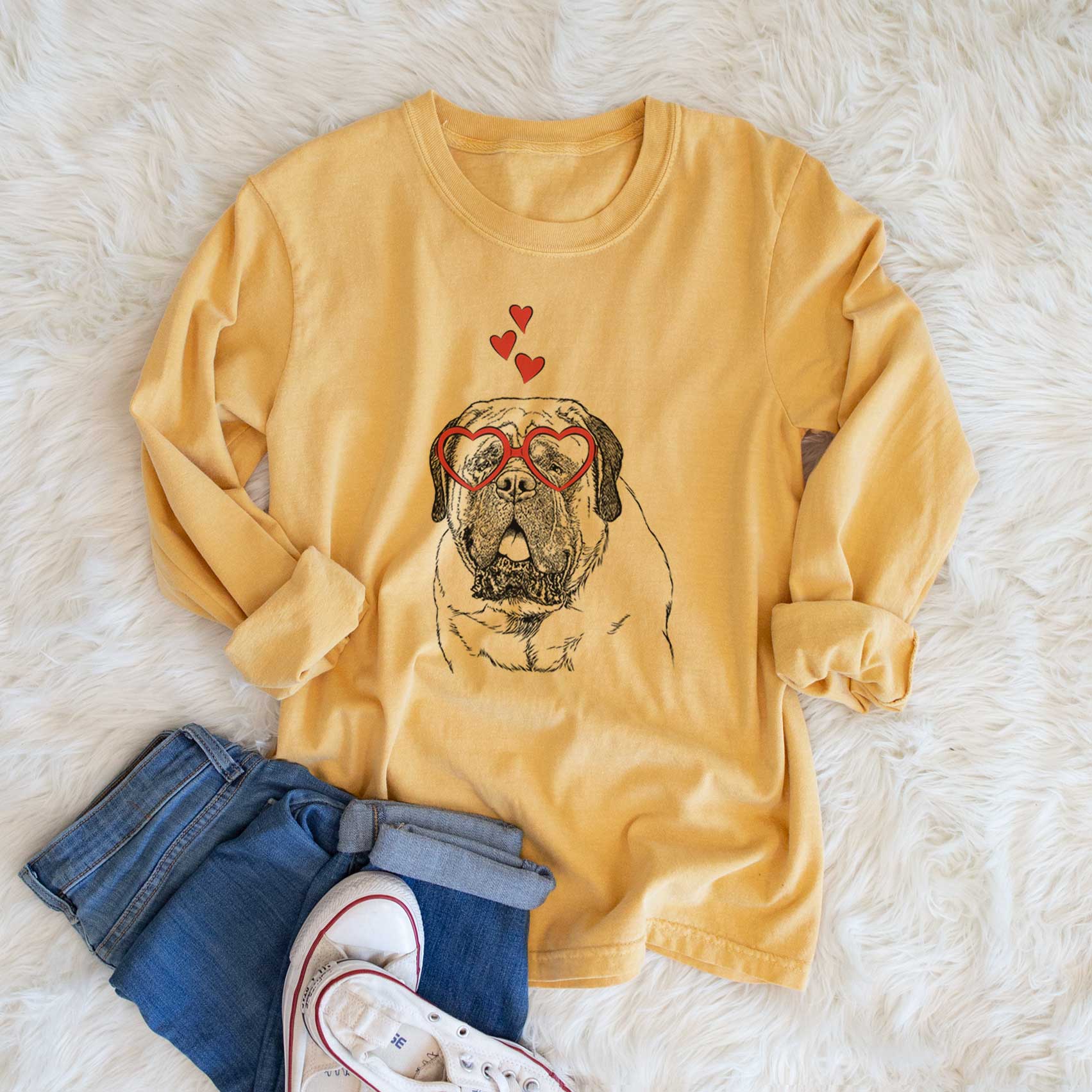 Valentine Jed the English Mastiff - Heavyweight 100% Cotton Long Sleeve