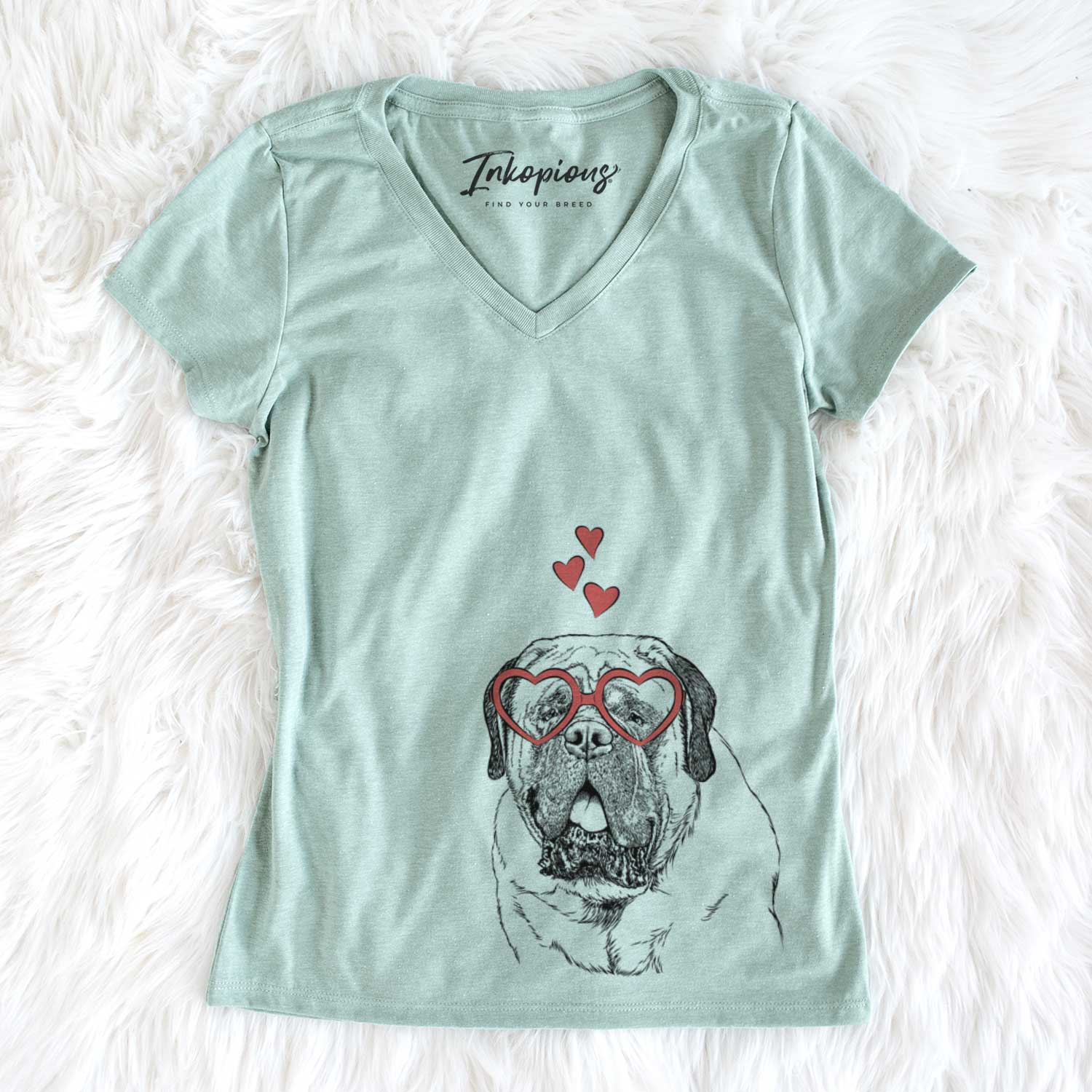 Valentine Jed the English Mastiff - Women's V-neck Shirt
