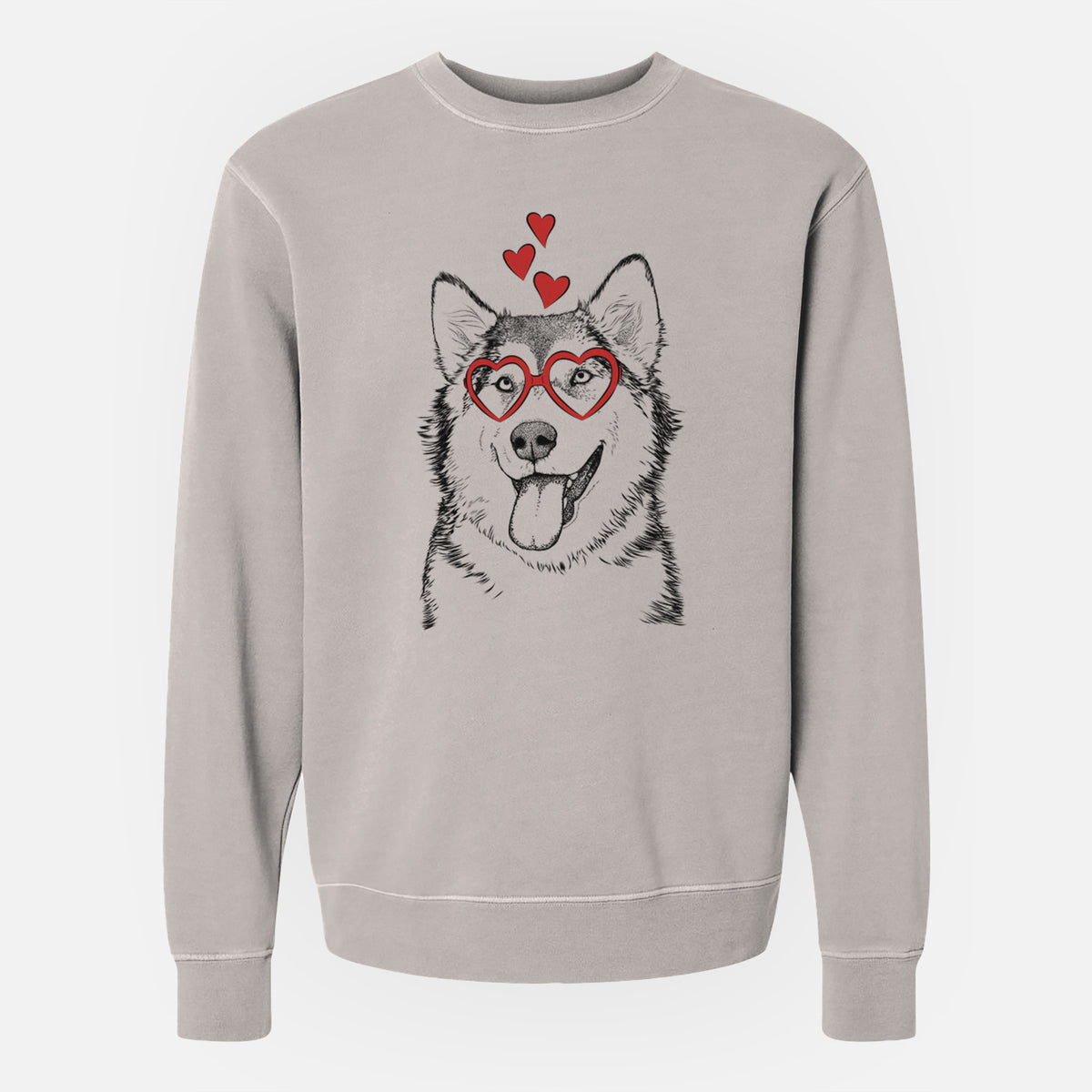Valentine Kaskae the Alaskan Malamute - Unisex Pigment Dyed Crew Sweatshirt