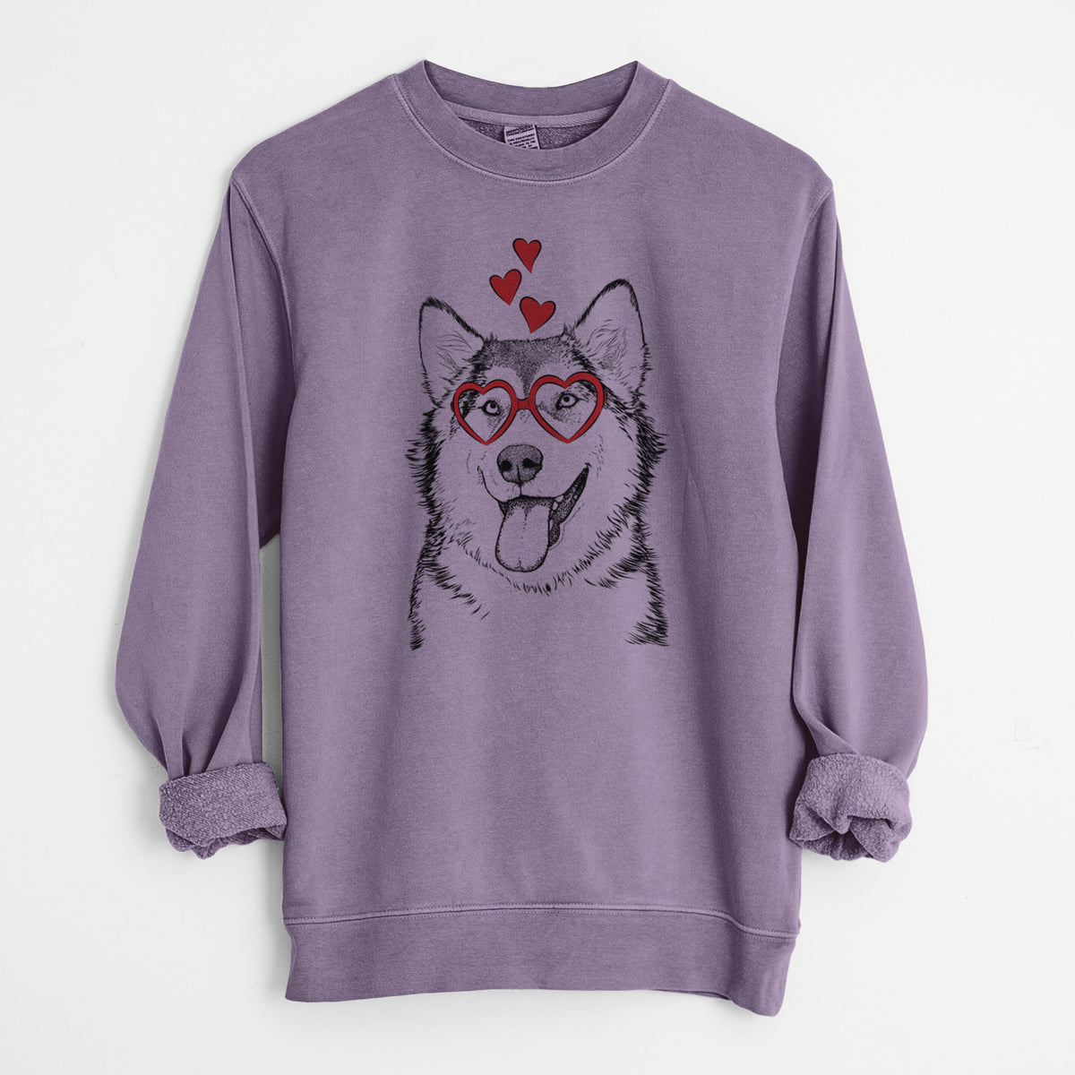 Valentine Kaskae the Alaskan Malamute - Unisex Pigment Dyed Crew Sweatshirt
