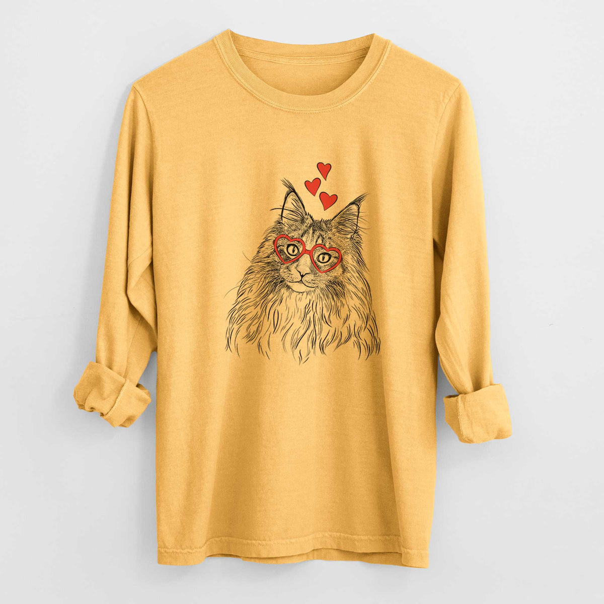 Valentine Kiki the Maine Coon Cat - Heavyweight 100% Cotton Long Sleeve