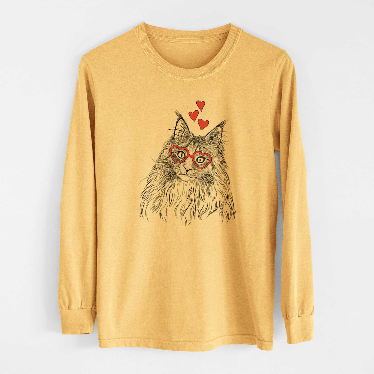Valentine Kiki the Maine Coon Cat - Heavyweight 100% Cotton Long Sleeve