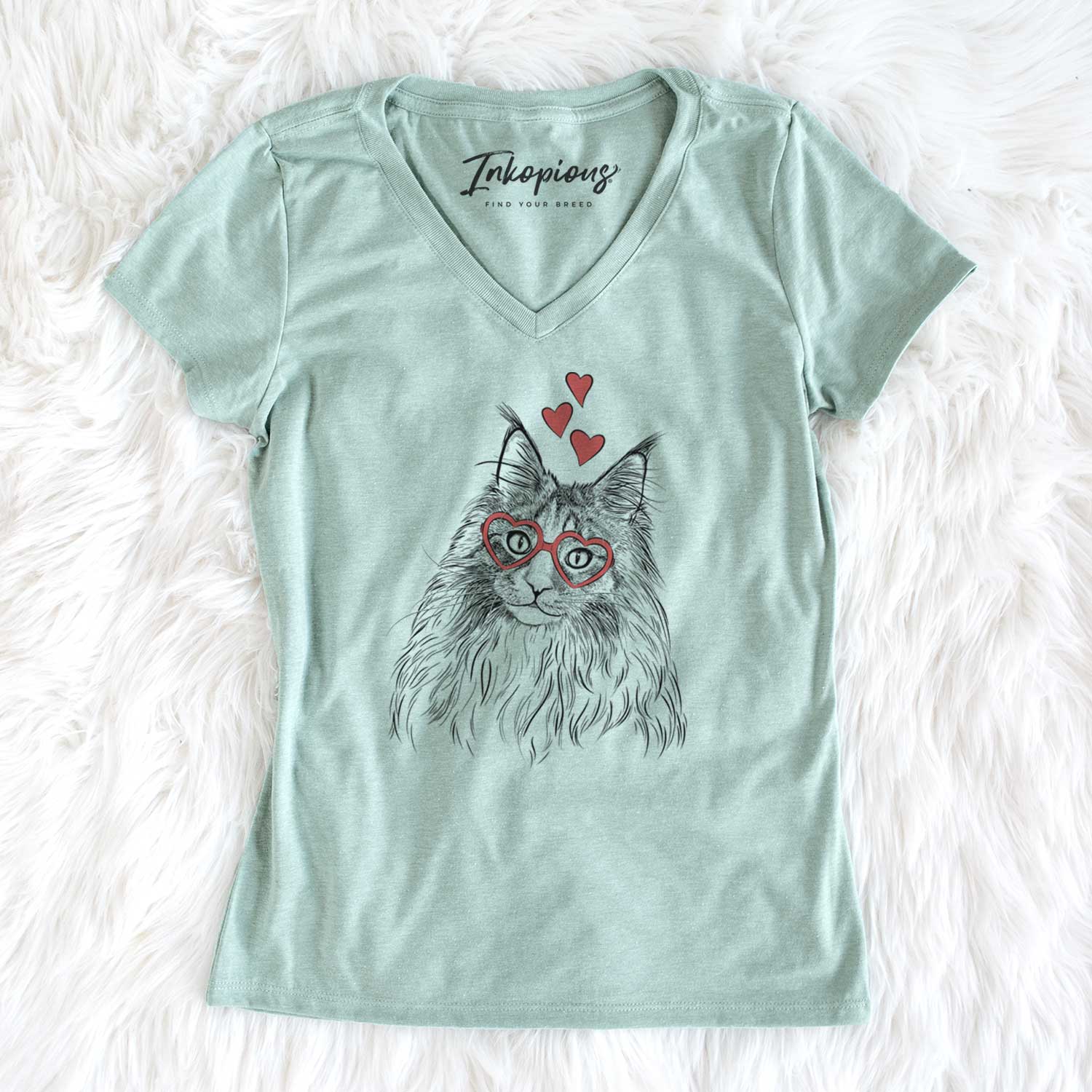 Valentine Kiki the Maine Coon Cat - Women's V-neck Shirt